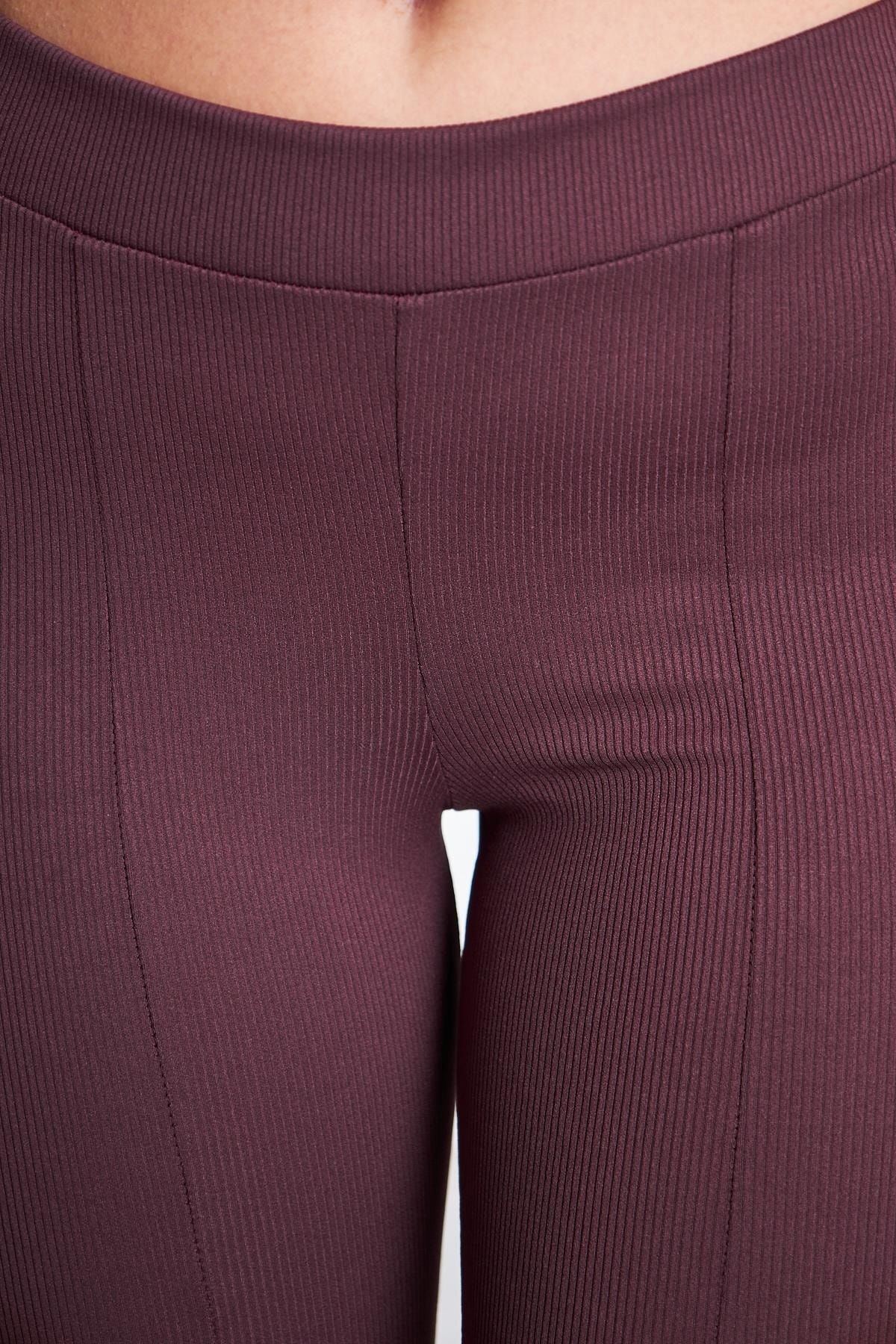 Kadın Çizgili Yırtmaçlı Pembe Ispanyol Paça Pantolon