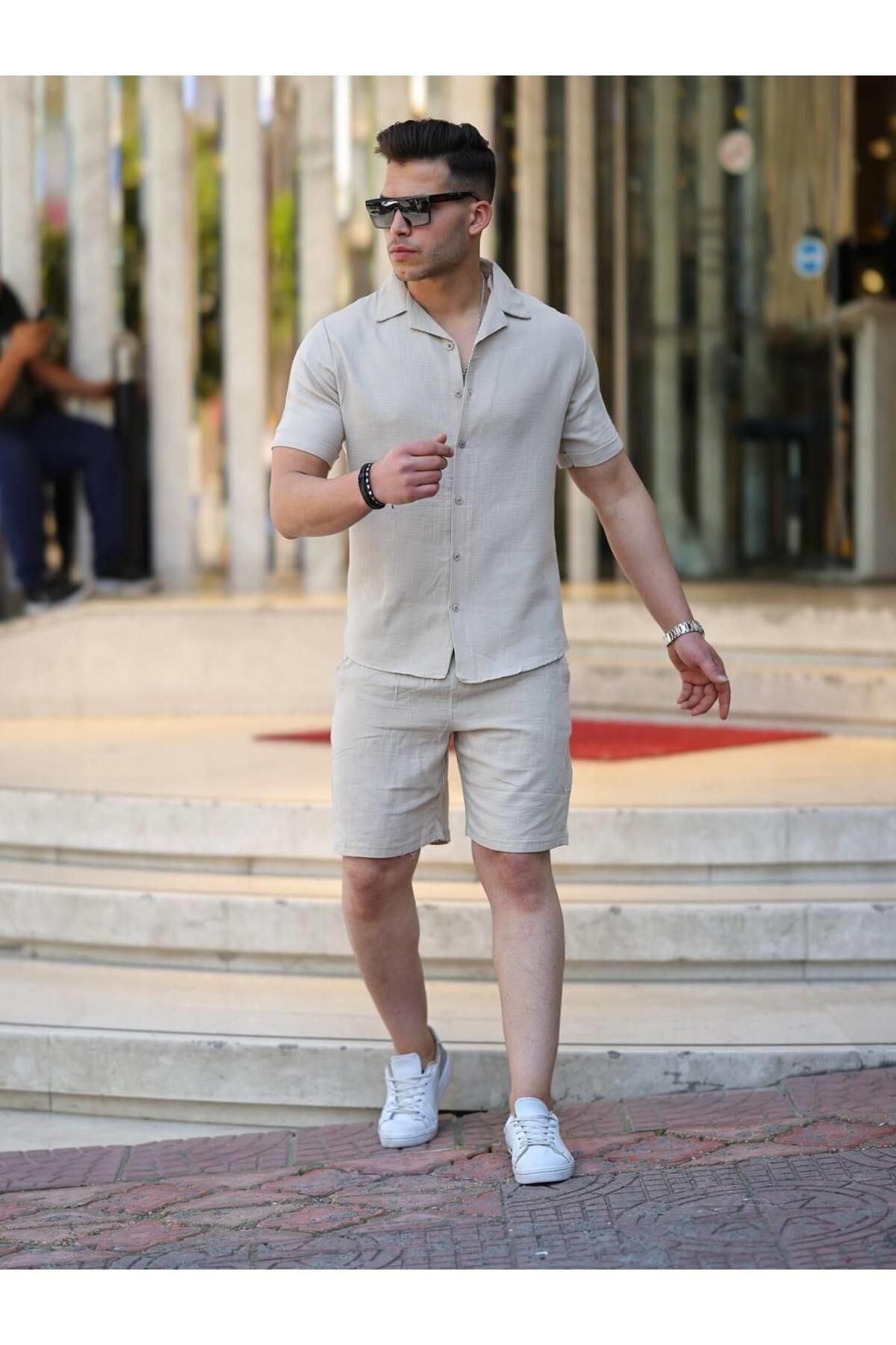 Müslin Keten Kumaş Şort Gömlek Takım