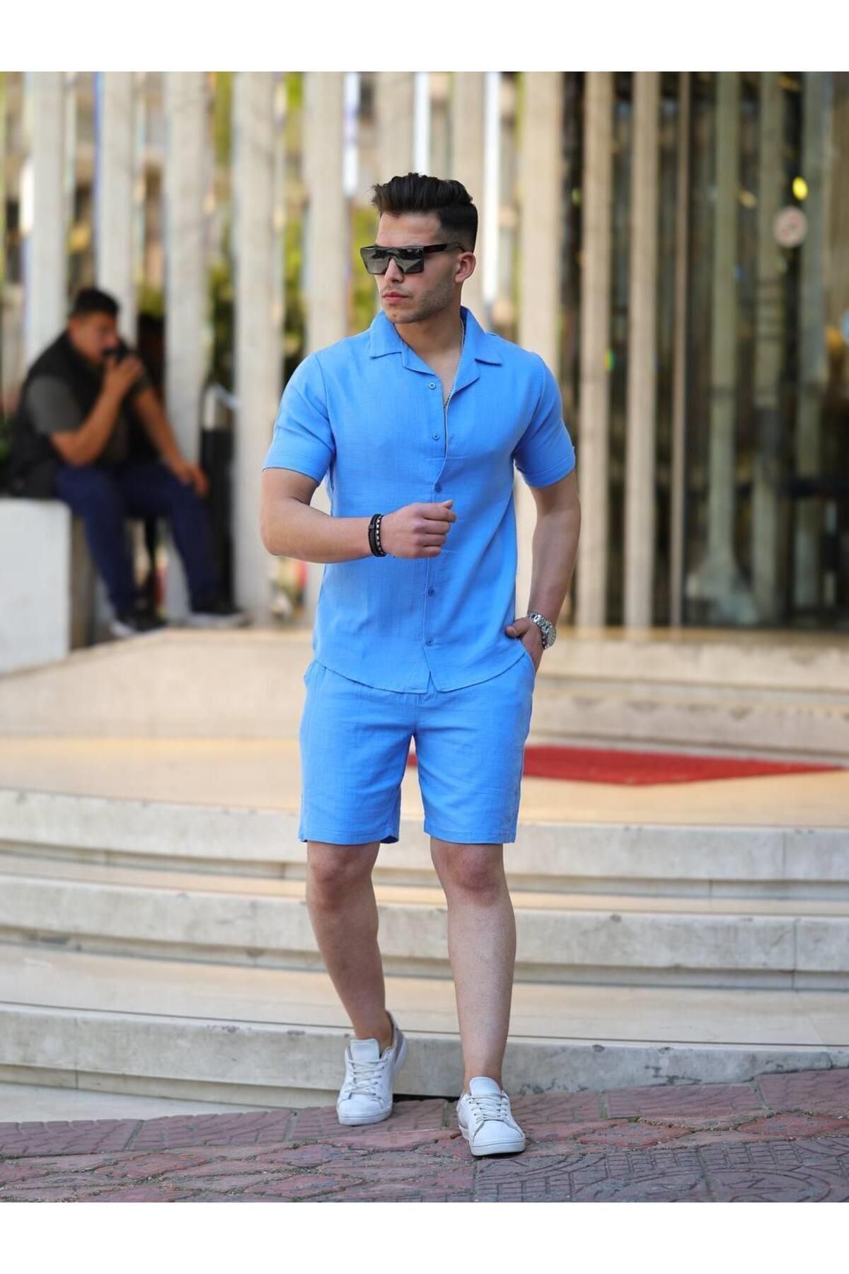 Müslin Keten Kumaş Şort Gömlek Takım