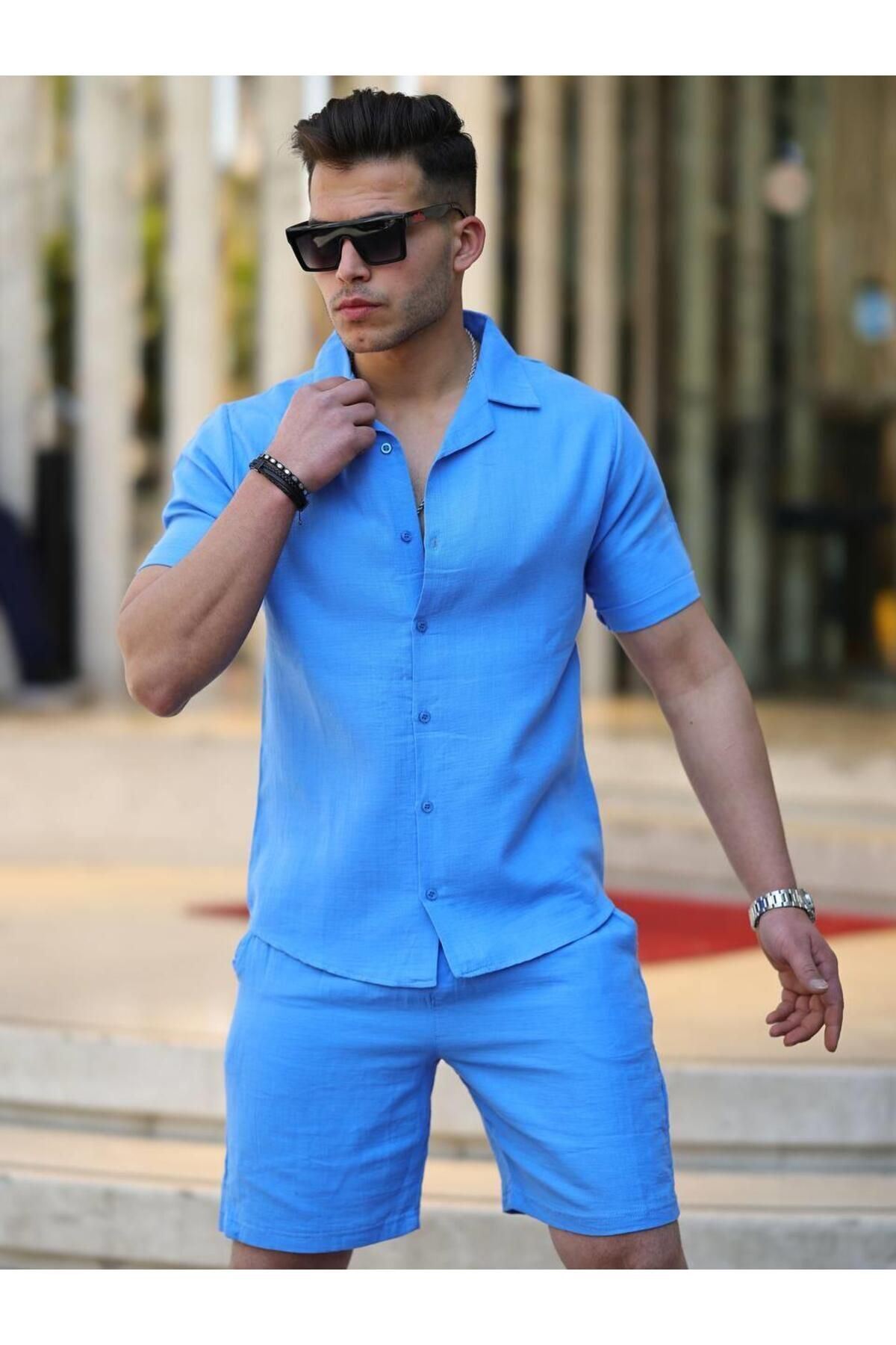 Müslin Keten Kumaş Şort Gömlek Takım