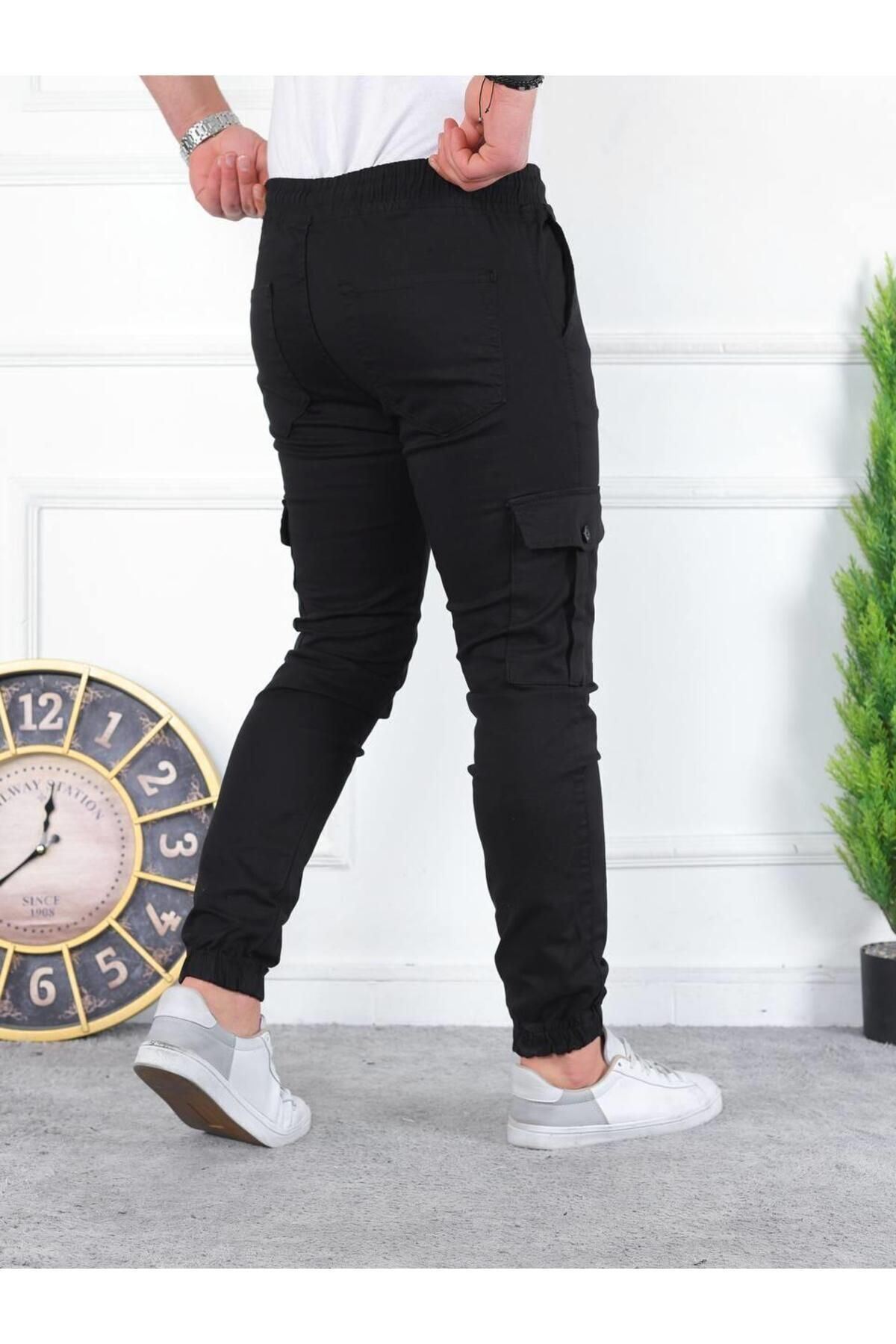 Erkek Yıkamalı Likralı Kumaş Kargo Bel Paça Lastikli