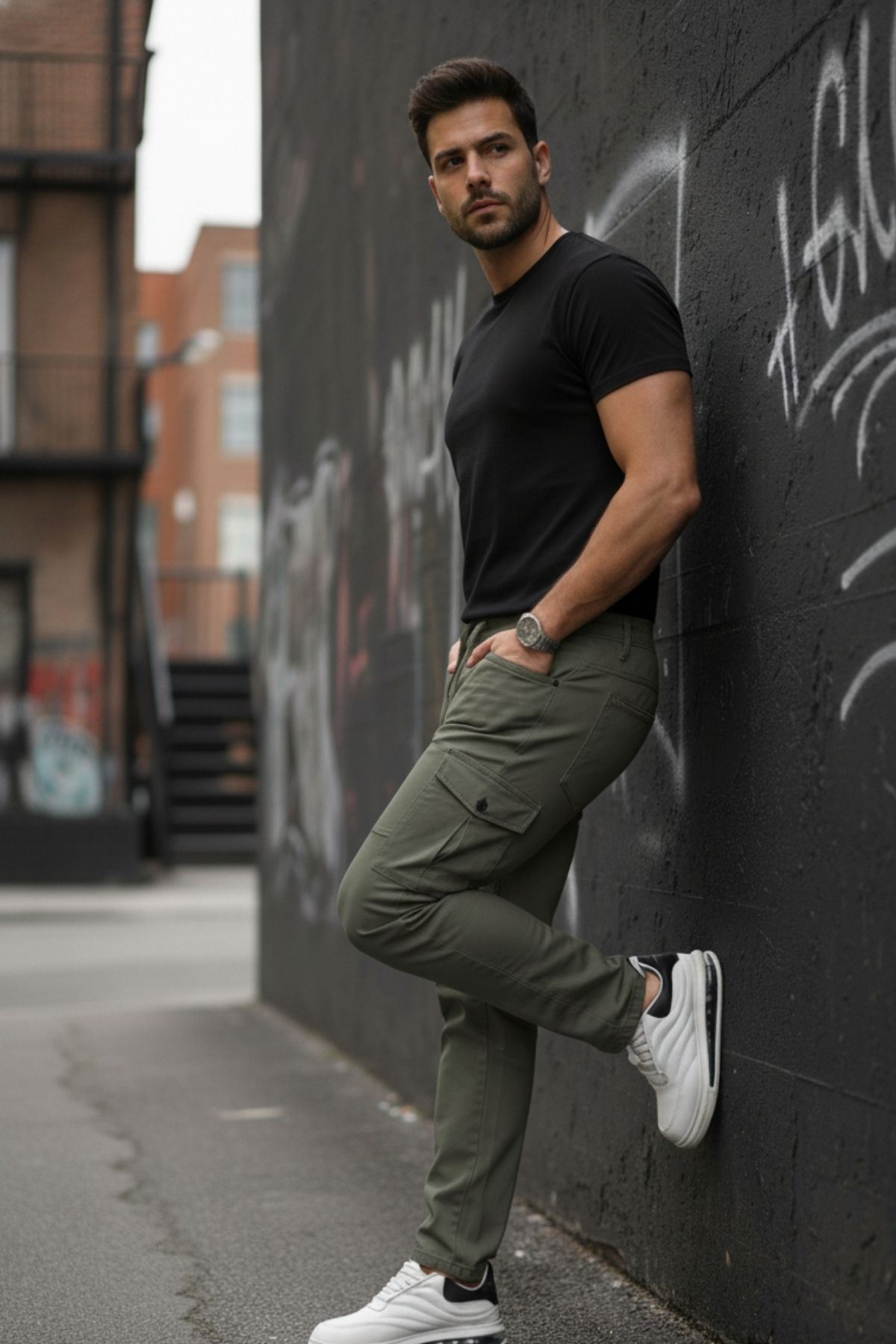 Erkek Yıkamalı Likralı Kumaş Kargo Bel Paça Lastikli