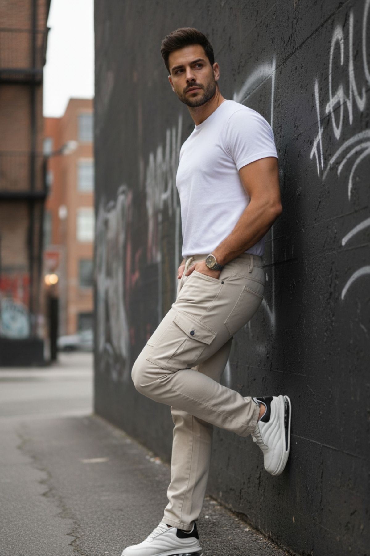 Erkek Yıkamalı Likralı Kumaş Kargo Bel Paça Lastikli