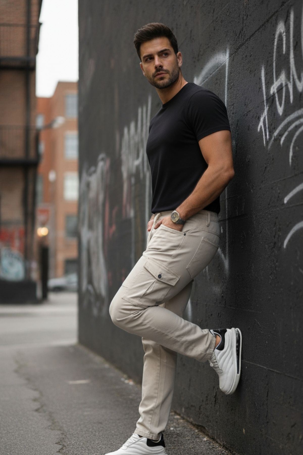 Erkek Yıkamalı Likralı Kumaş Kargo Bel Paça Lastikli