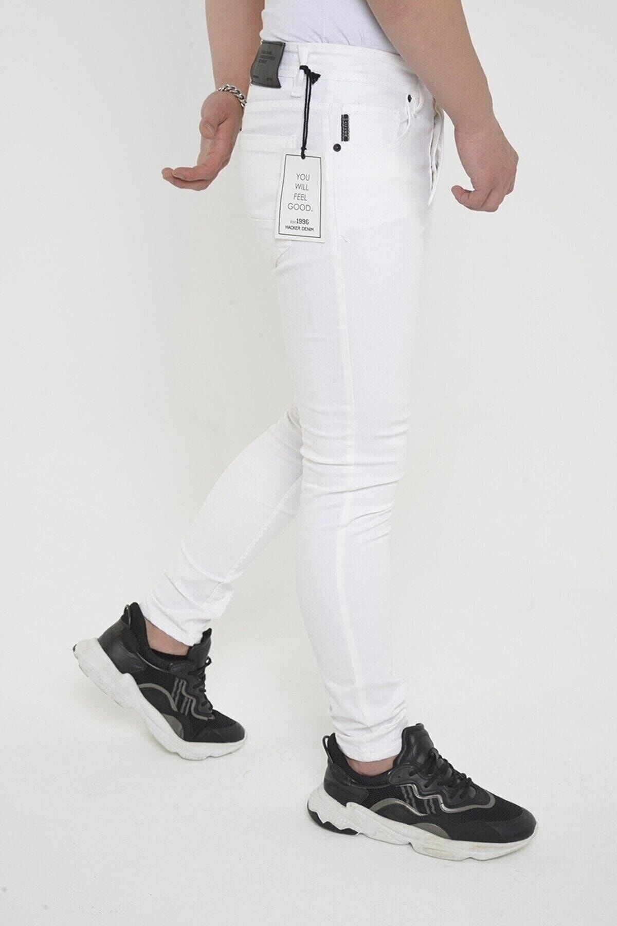 Erkek Trend Slim Fit Beyaz Kot Pantolon