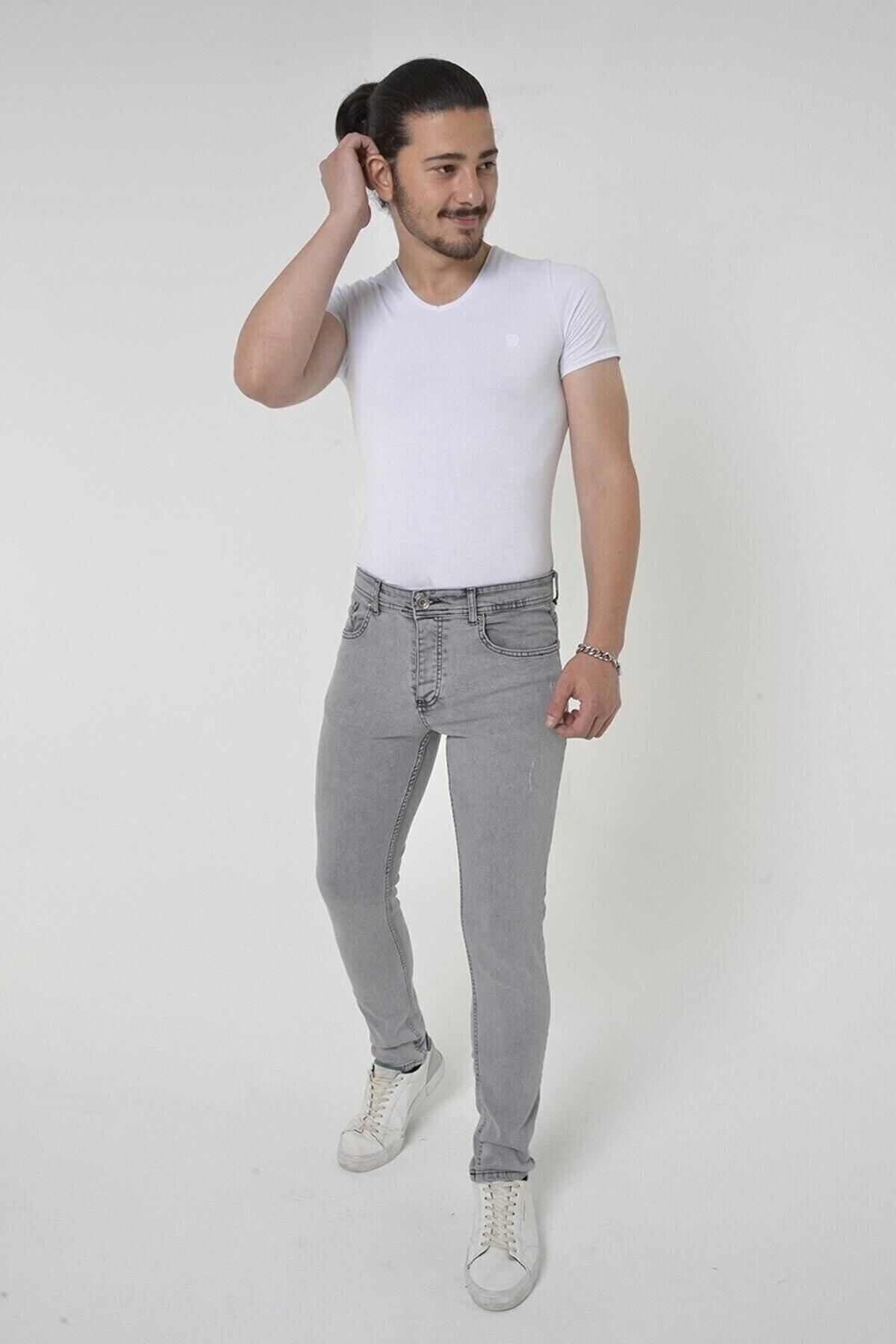 Erkek Trend Slim Fit Gri Kot Pantolon