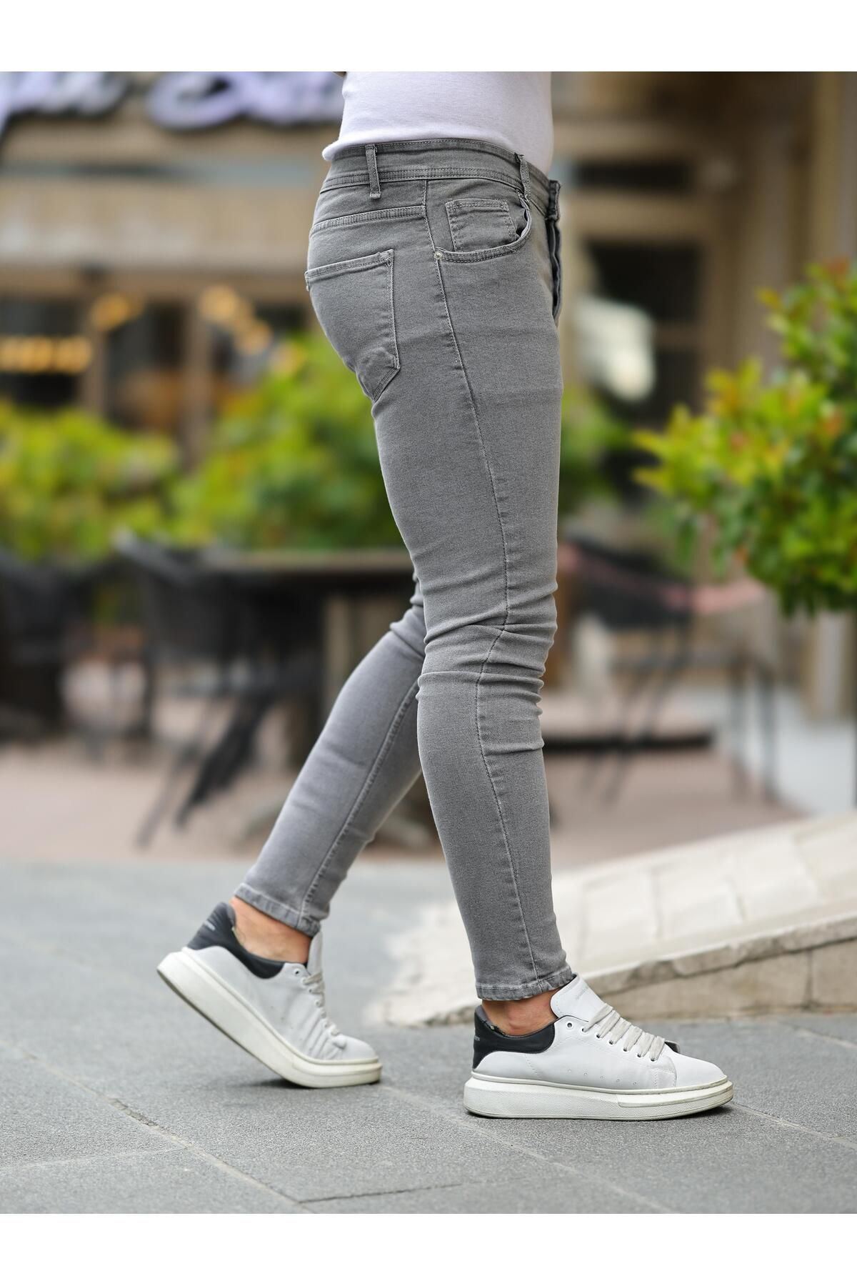 Erkek Trend Slim Fit Gri Kot Pantolon