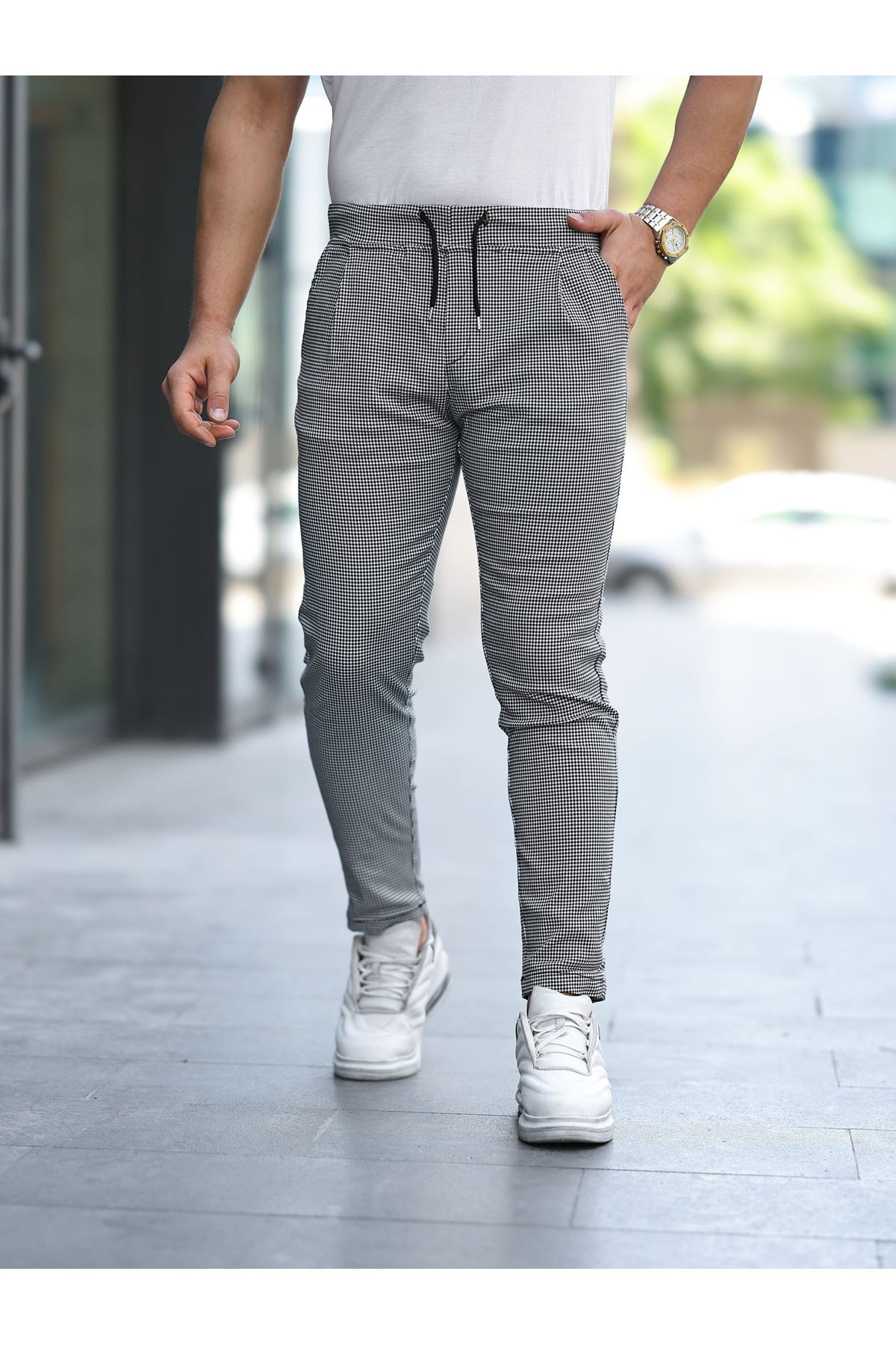 Paça Lastikli Ekoseli Pantolon