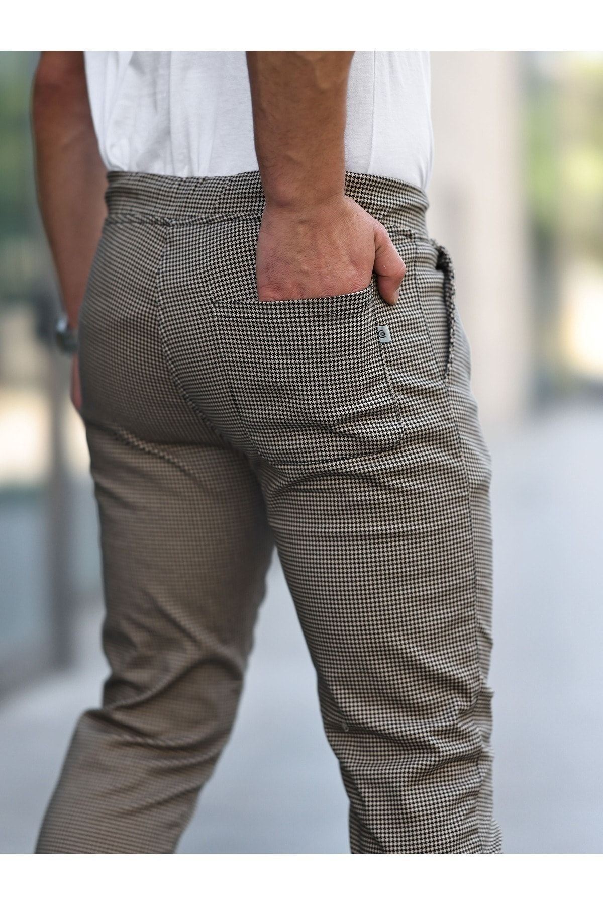 Paça Lastikli Ekoseli Pantolon
