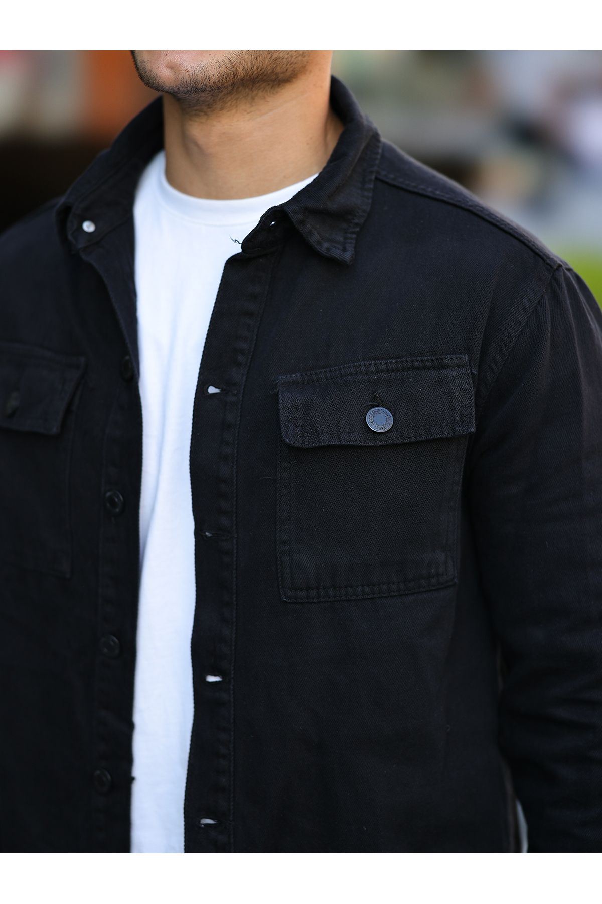 Erkek Oversize Geniş Kesim Çift Cep Denim Ceket