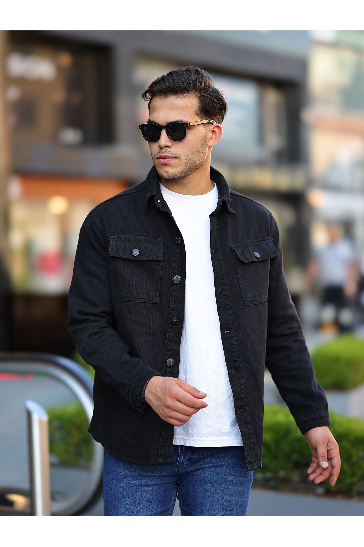 Erkek Oversize Geniş Kesim Çift Cep Denim Ceket