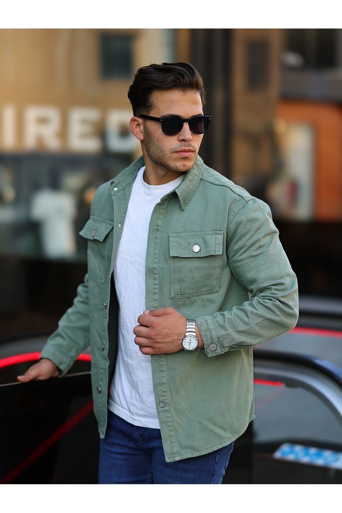 Erkek Oversize Geniş Kesim Çift Cep Denim Ceket