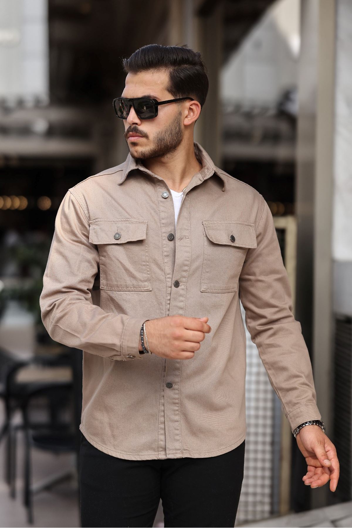 Erkek Oversize Geniş Kesim Çift Cep Denim Ceket