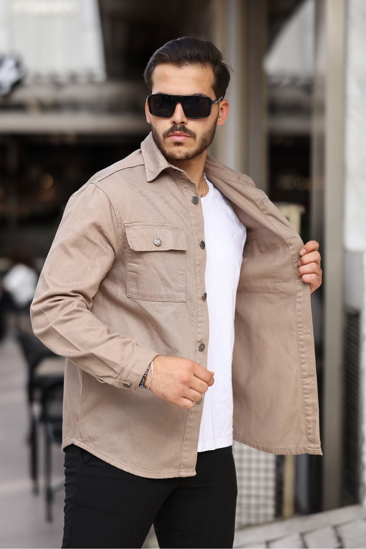 Erkek Oversize Geniş Kesim Çift Cep Denim Ceket