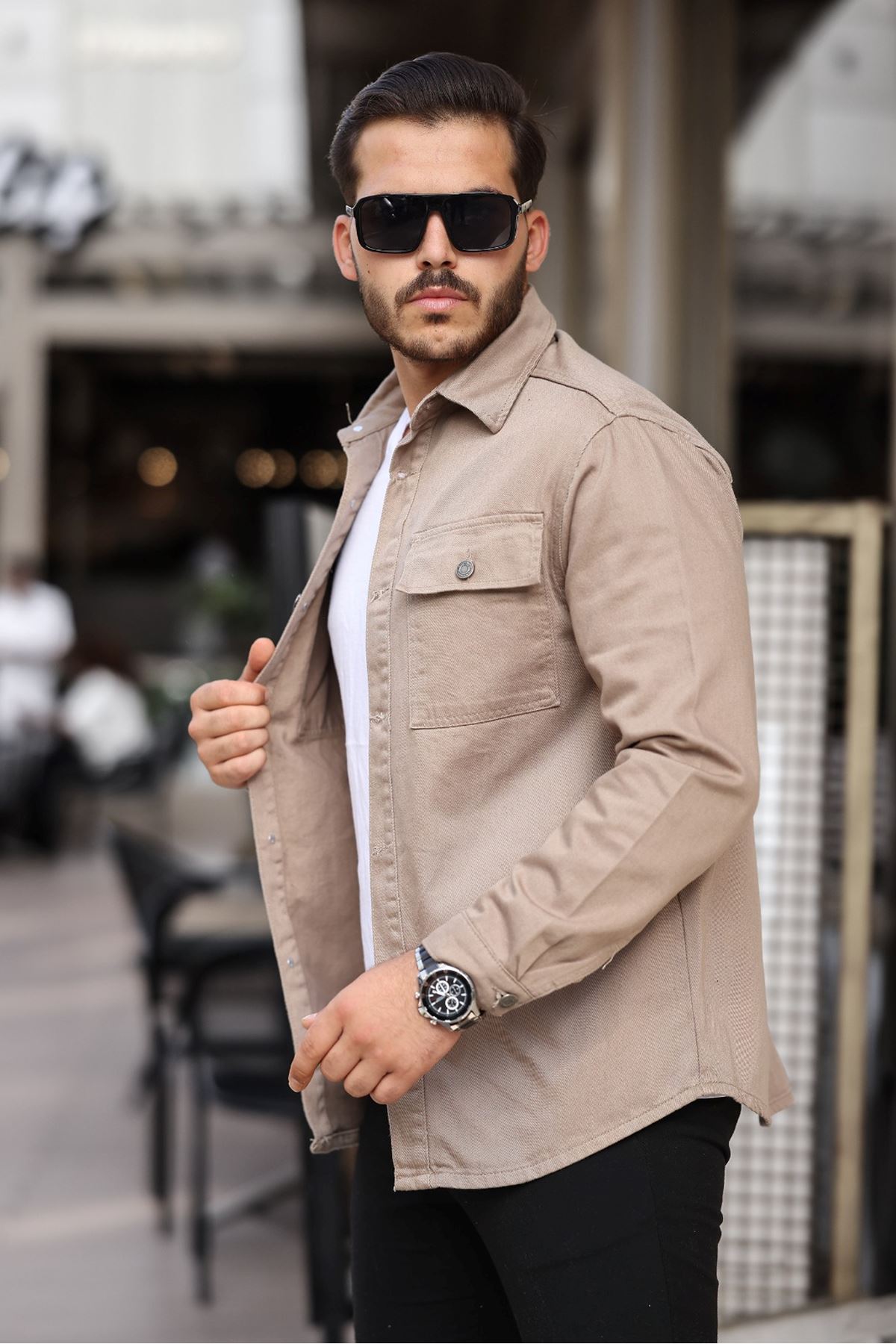 Erkek Oversize Geniş Kesim Çift Cep Denim Ceket