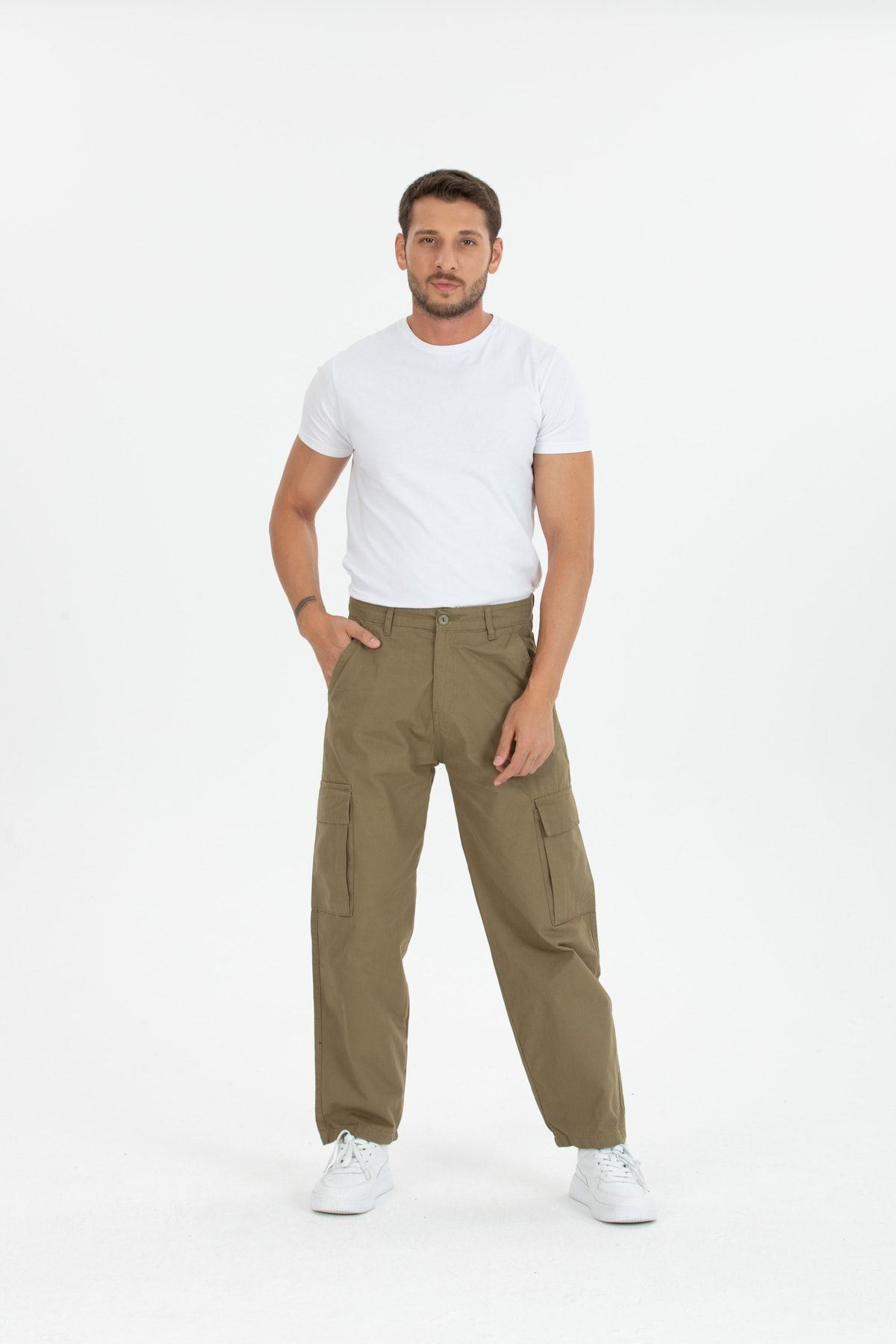 Erkek Kargo Cep Bol Paça Kahve Baggy Pantolon