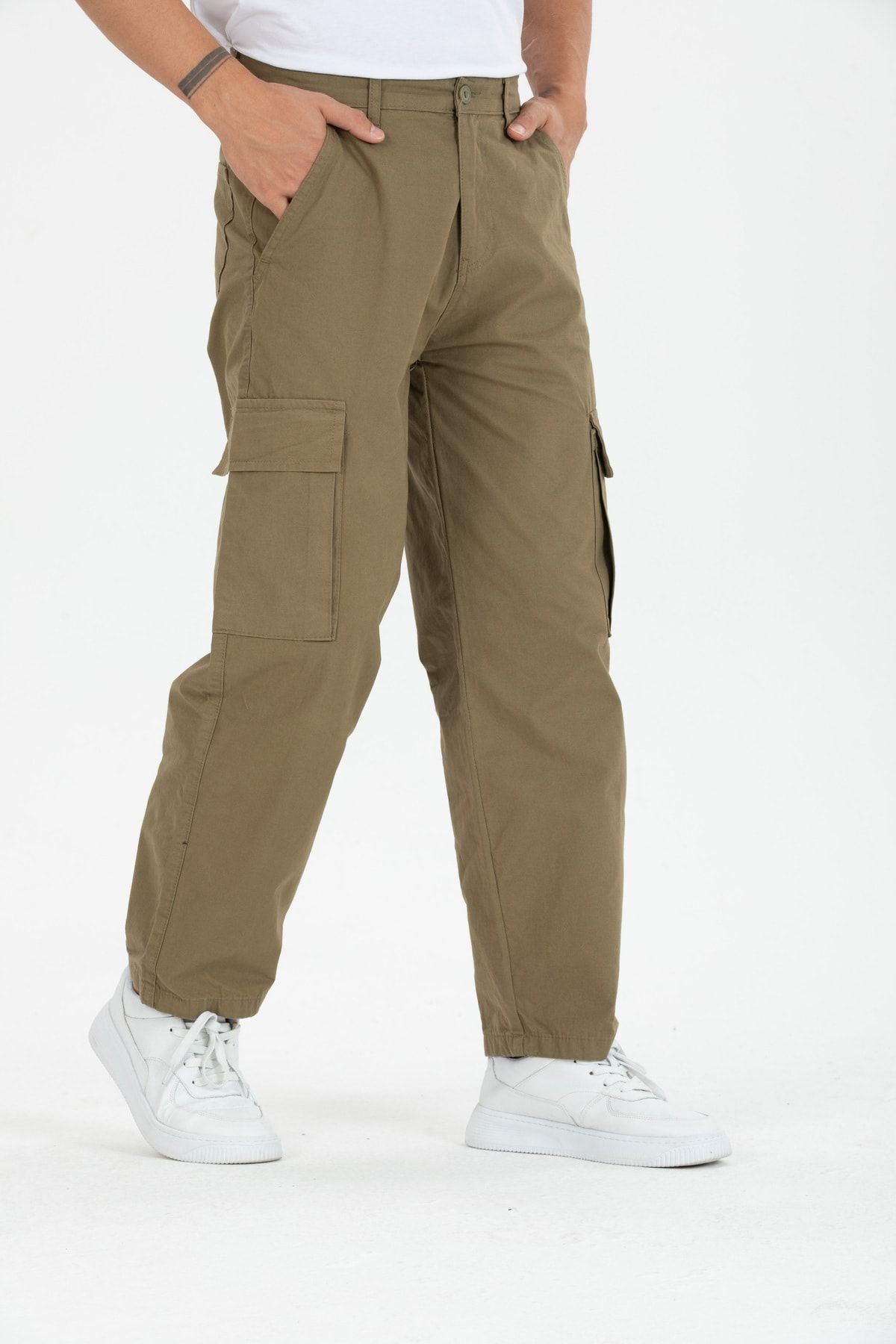 Erkek Kargo Cep Bol Paça Kahve Baggy Pantolon