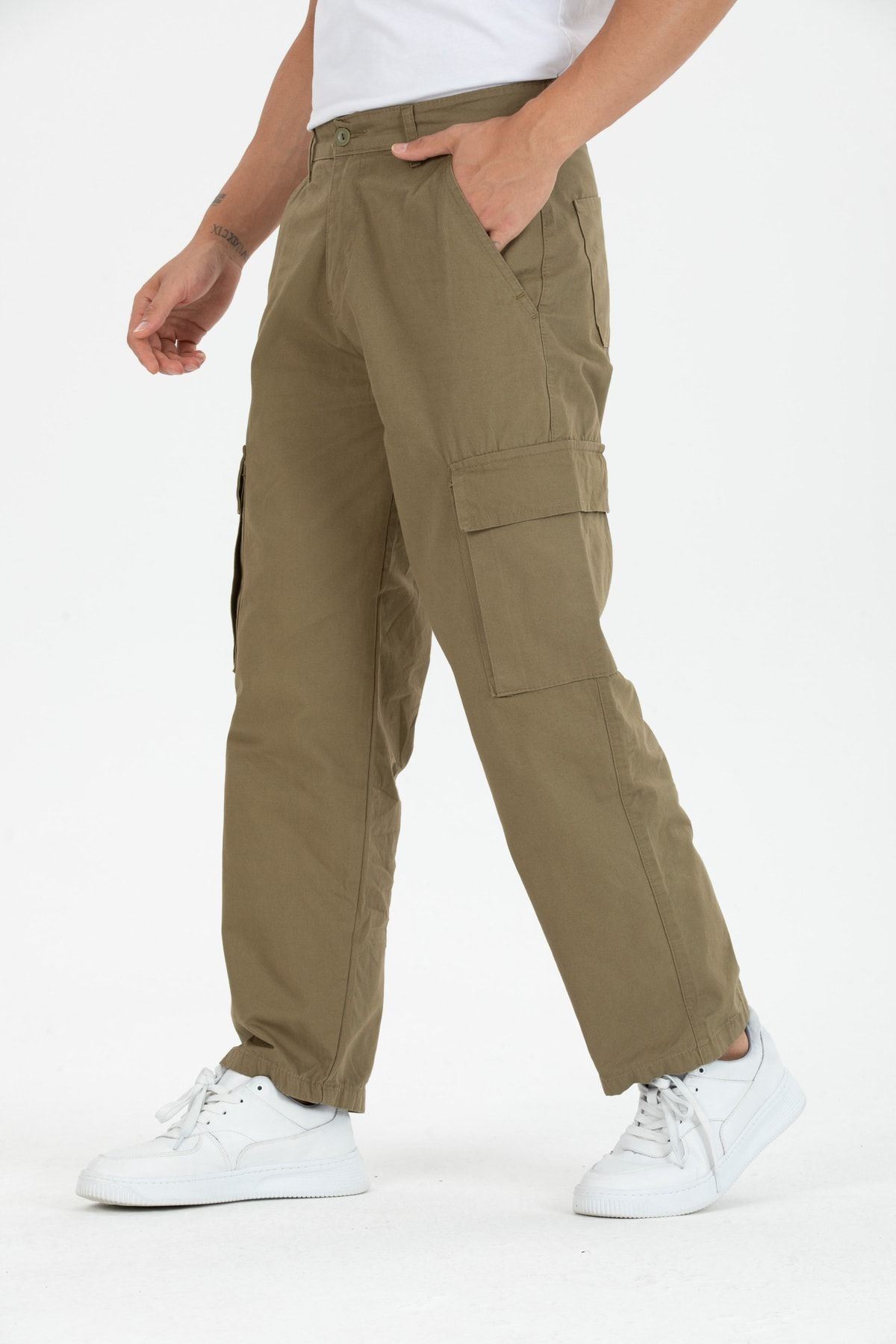 Erkek Kargo Cep Bol Paça Kahve Baggy Pantolon