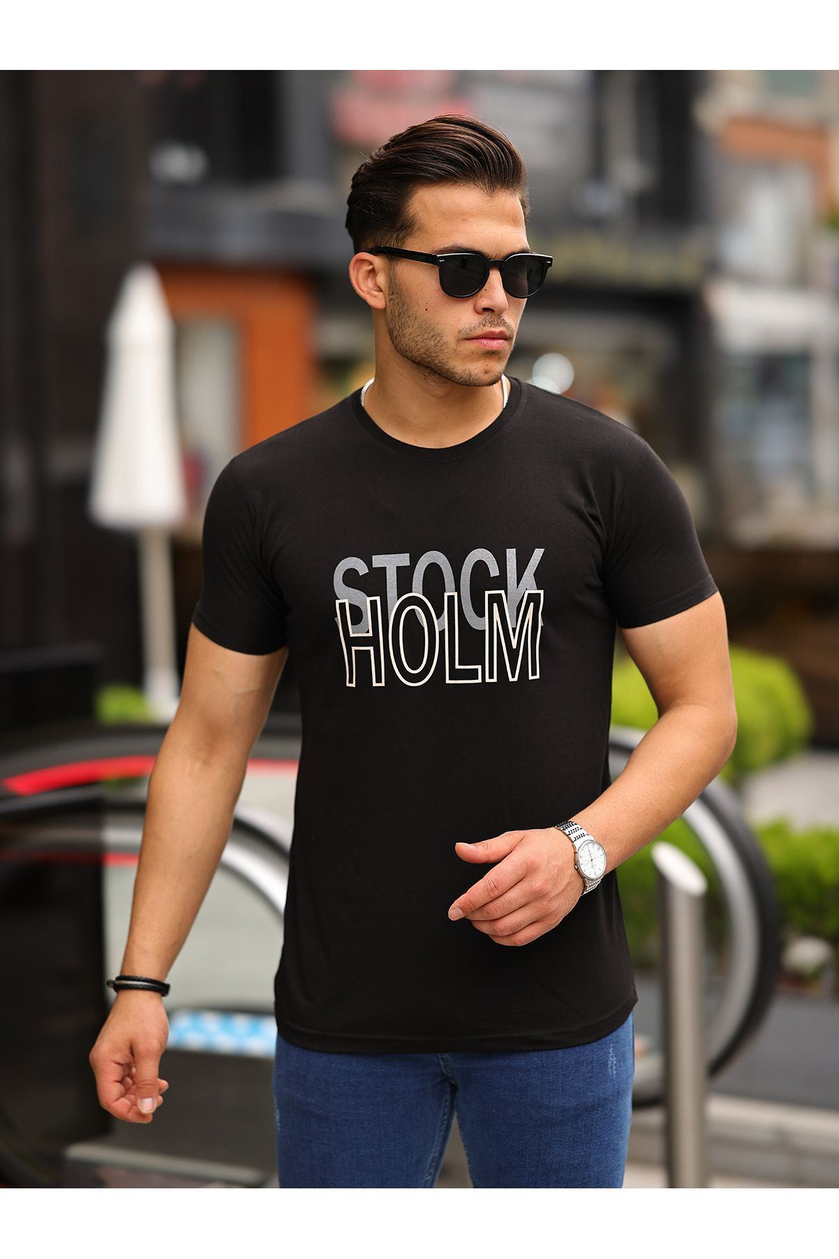 Stockholm Baskılı Sıfır Yaka T-Shirt