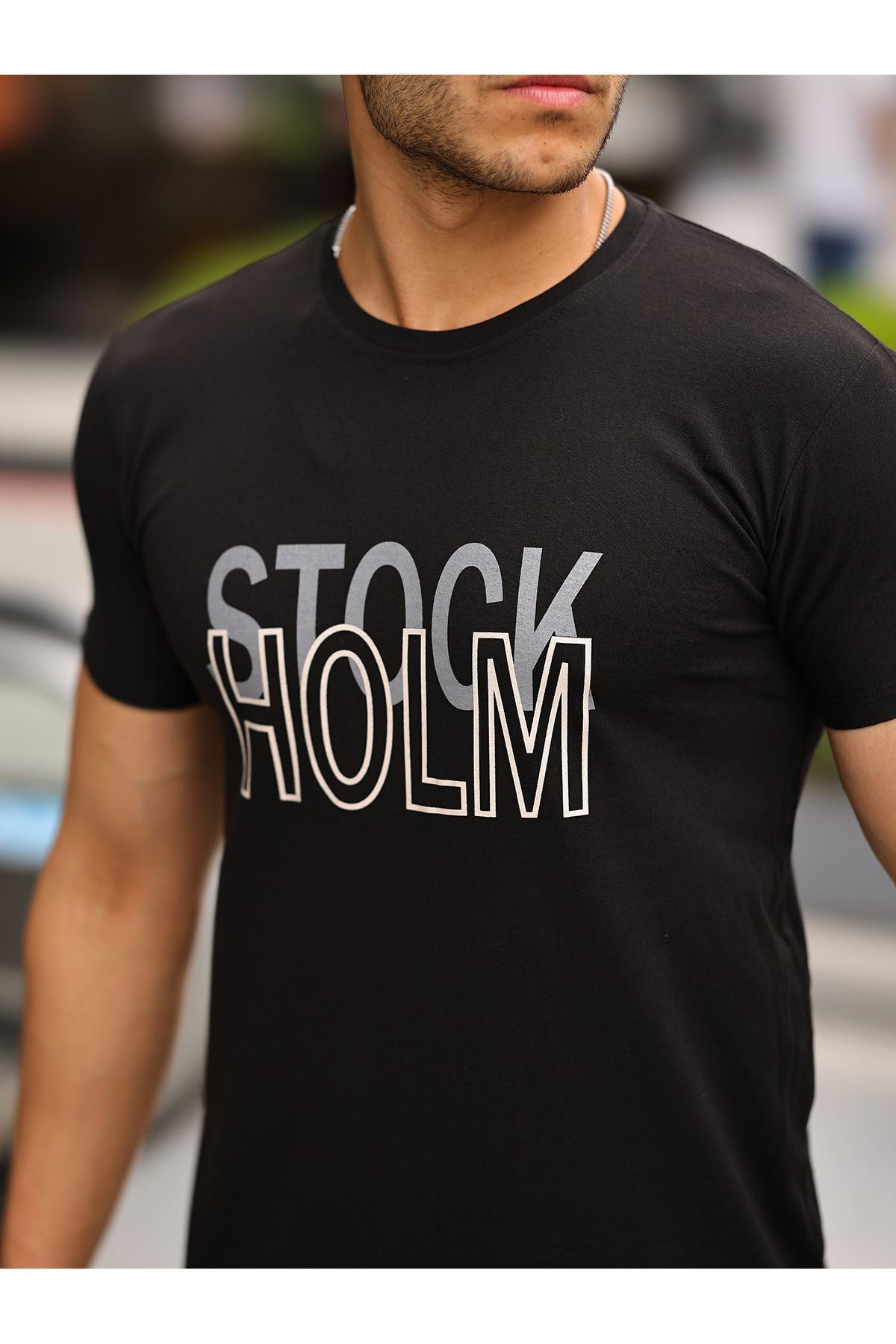 Stockholm Baskılı Sıfır Yaka T-Shirt
