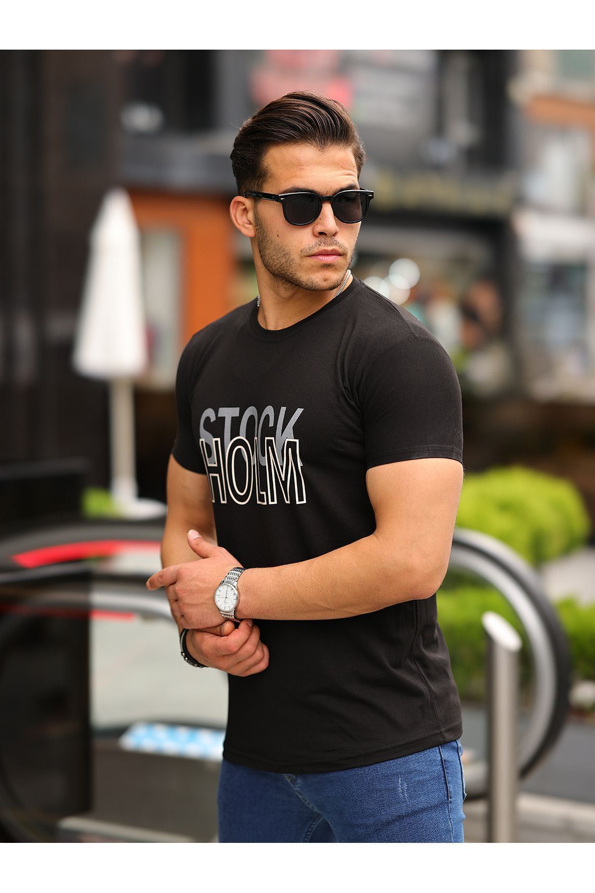 Stockholm Baskılı Sıfır Yaka T-Shirt