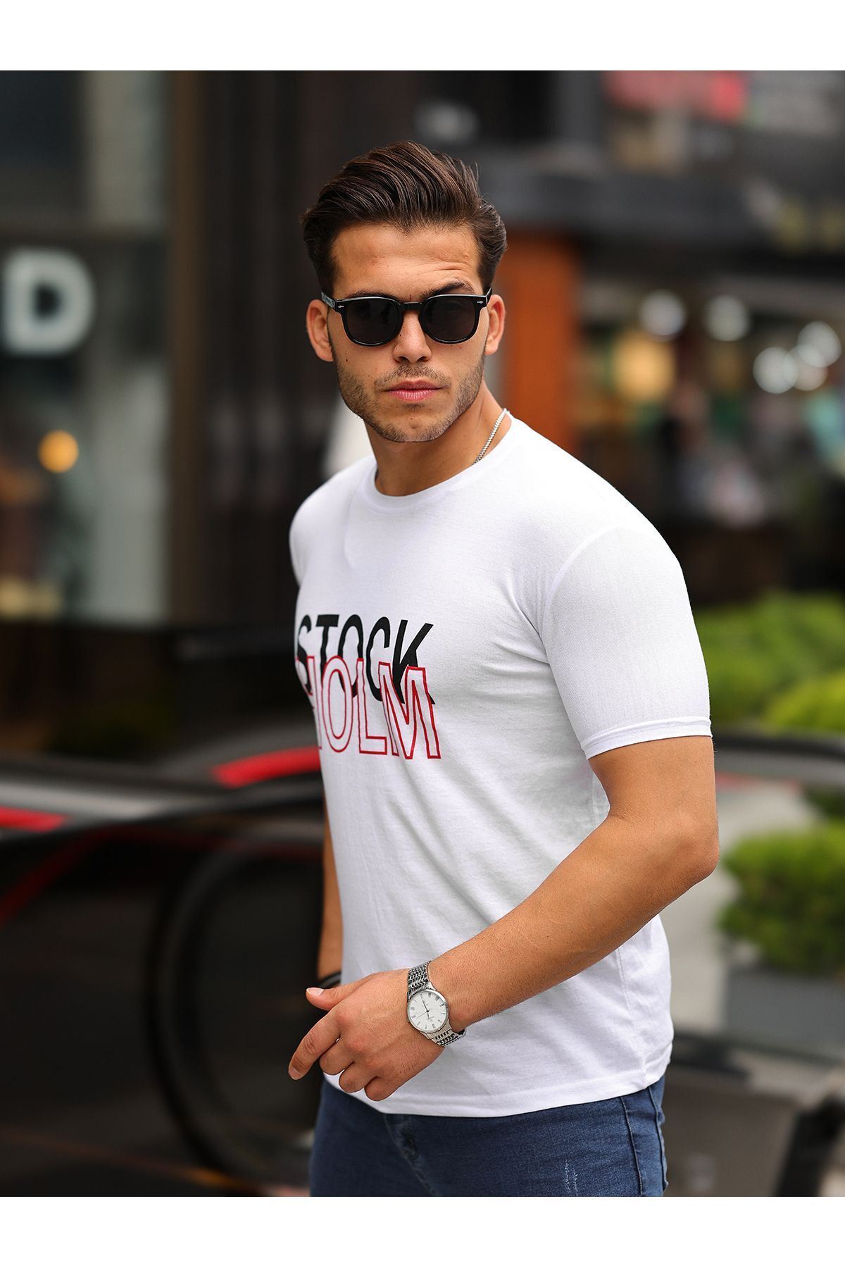 Stockholm Baskılı Sıfır Yaka T-Shirt