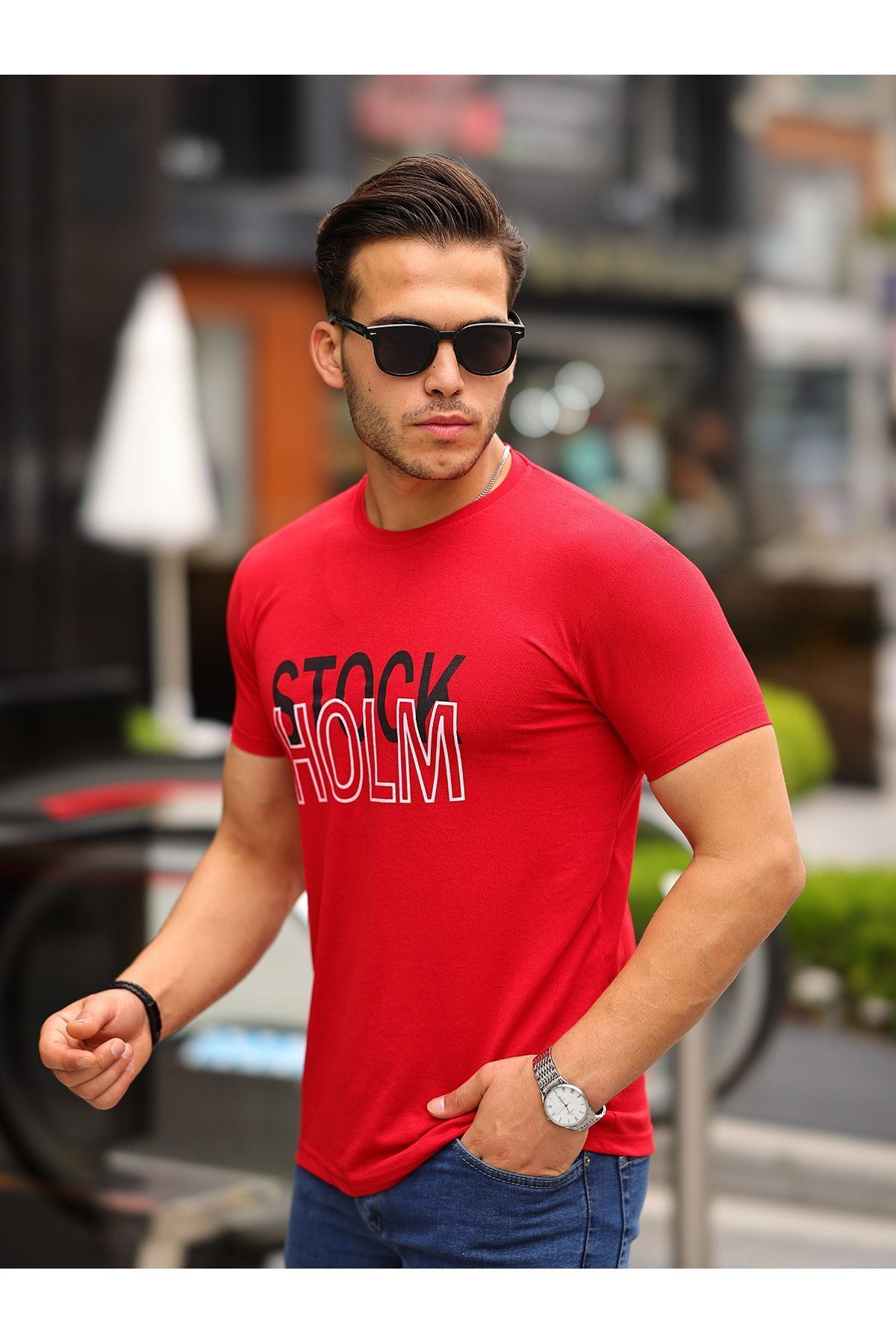 Stockholm Baskılı Sıfır Yaka T-Shirt