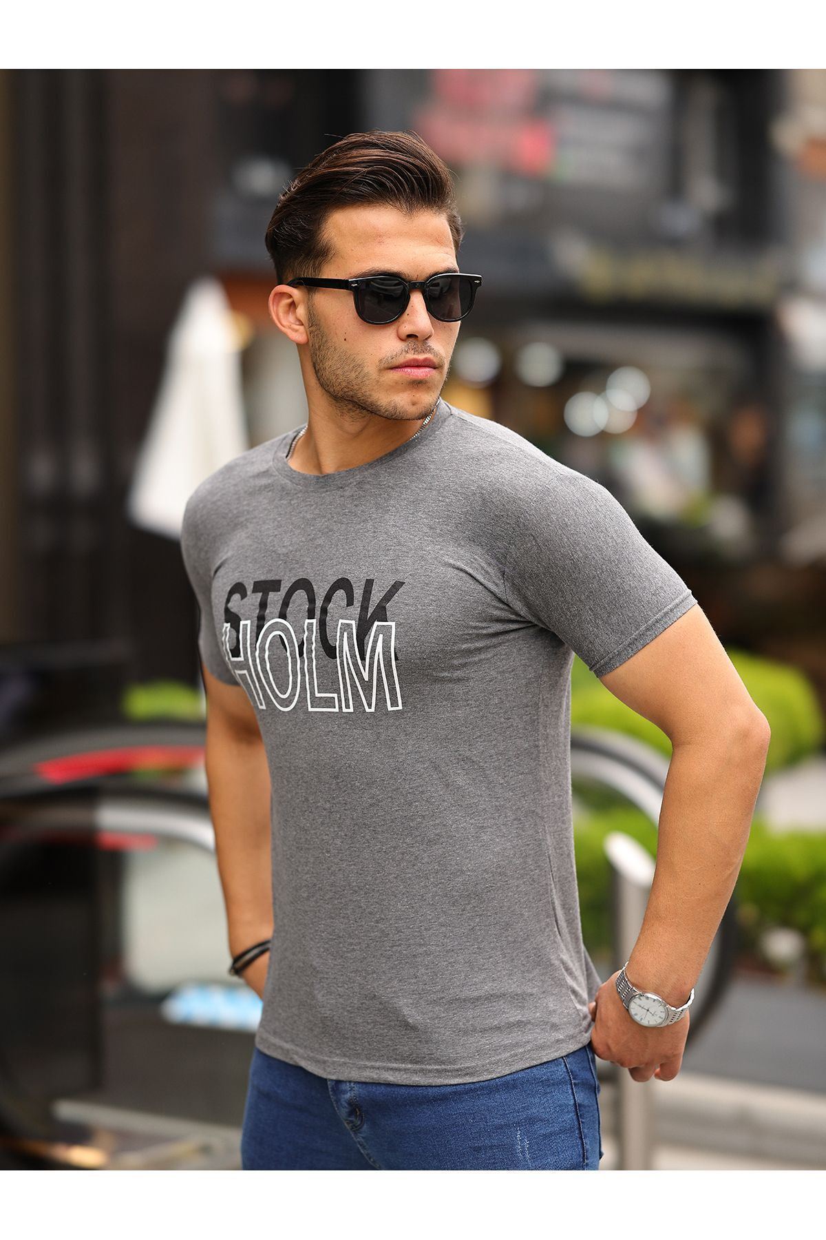 Stockholm Baskılı Sıfır Yaka T-Shirt