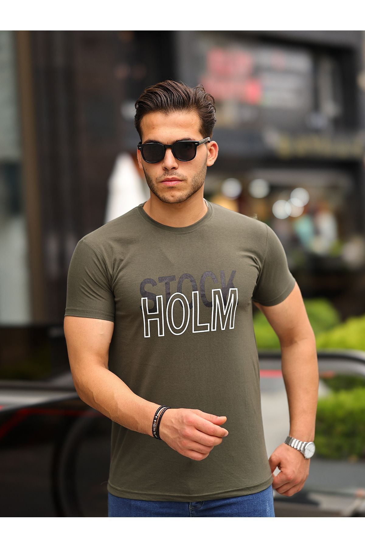 Stockholm Baskılı Sıfır Yaka T-Shirt