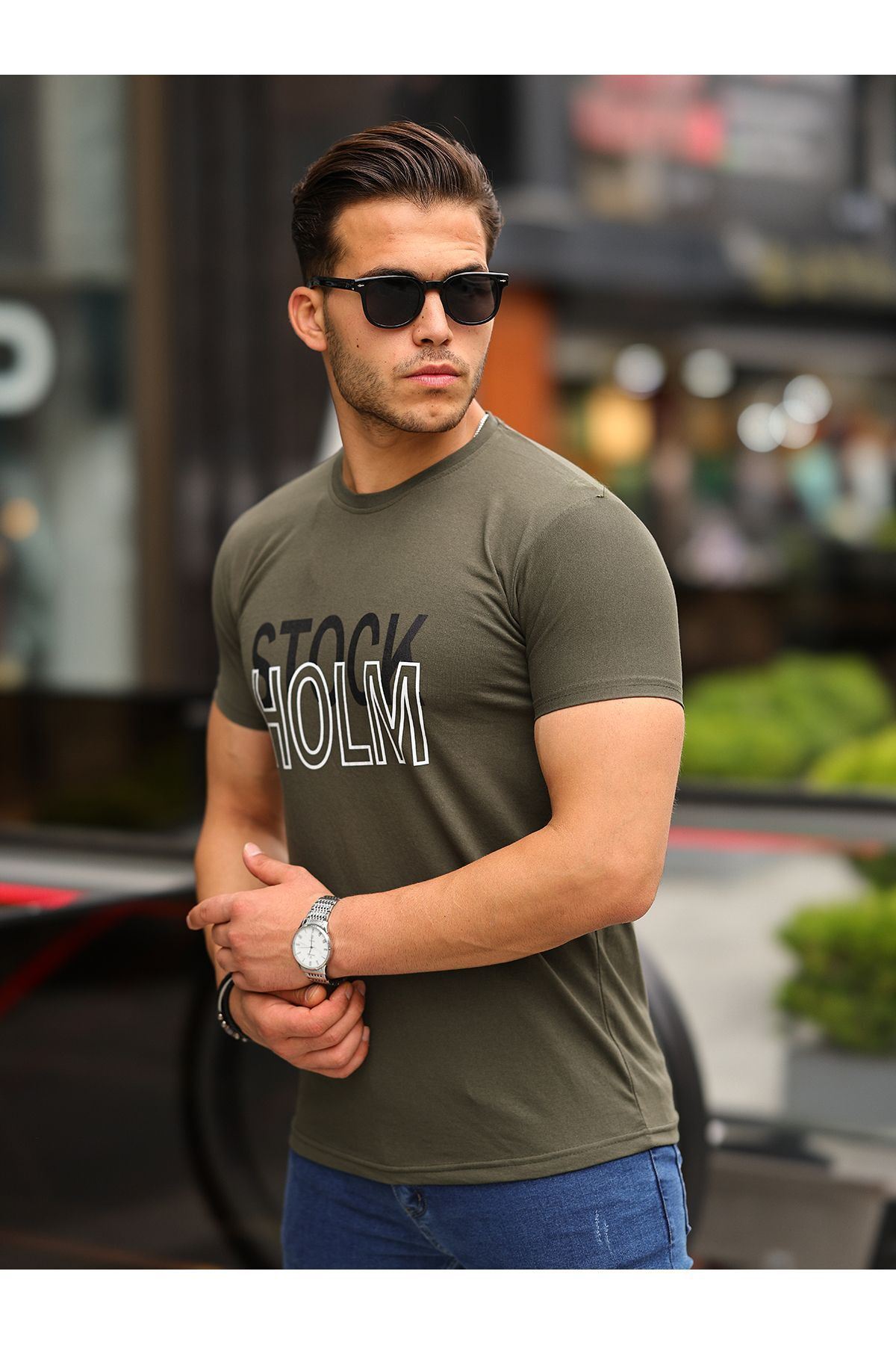 Stockholm Baskılı Sıfır Yaka T-Shirt