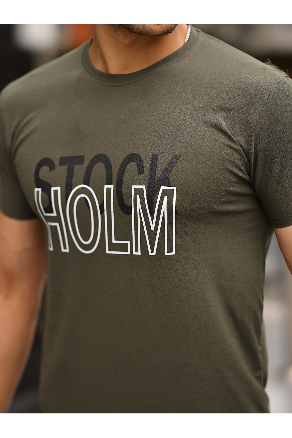 Stockholm Baskılı Sıfır Yaka T-Shirt