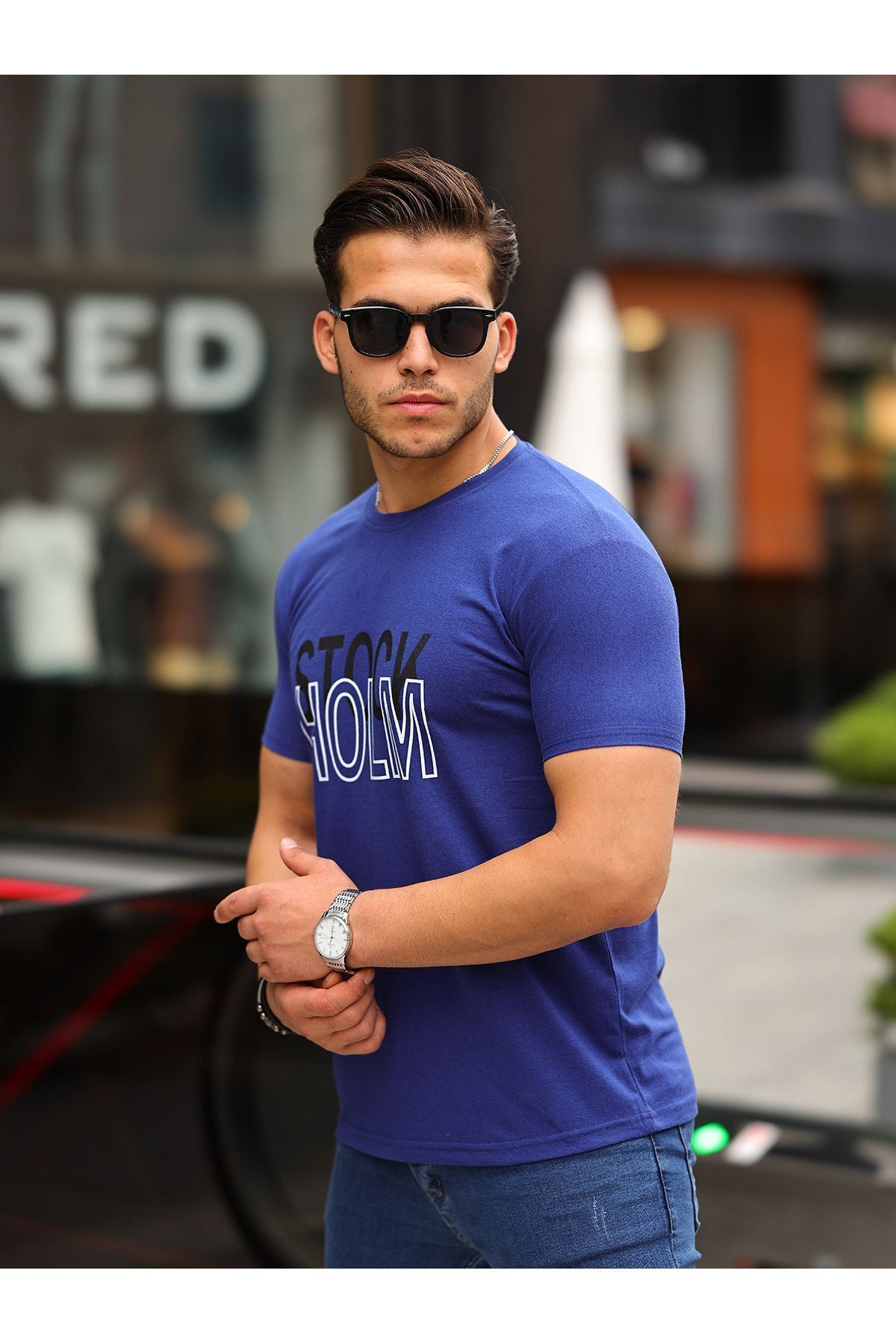 Stockholm Baskılı Sıfır Yaka T-Shirt