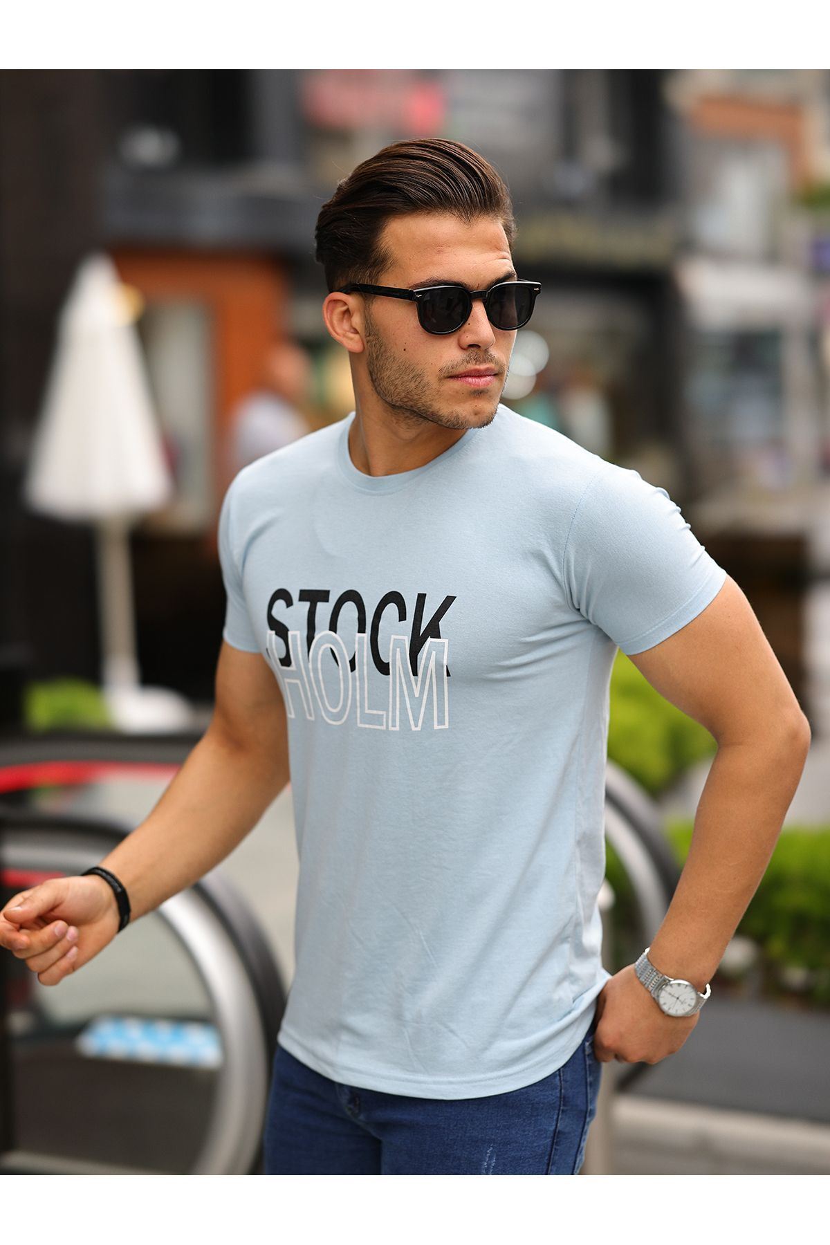 Stockholm Baskılı Sıfır Yaka T-Shirt