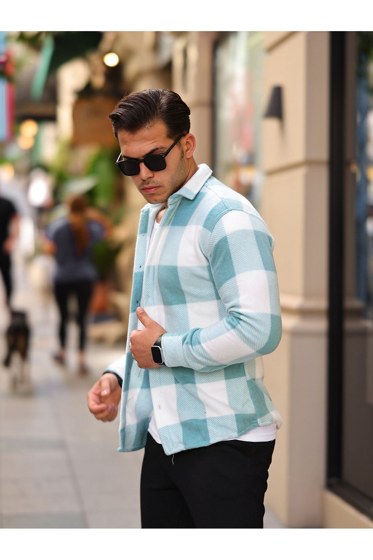 Erkek Kare Desen Polar Rahat Kalıp Gömlek