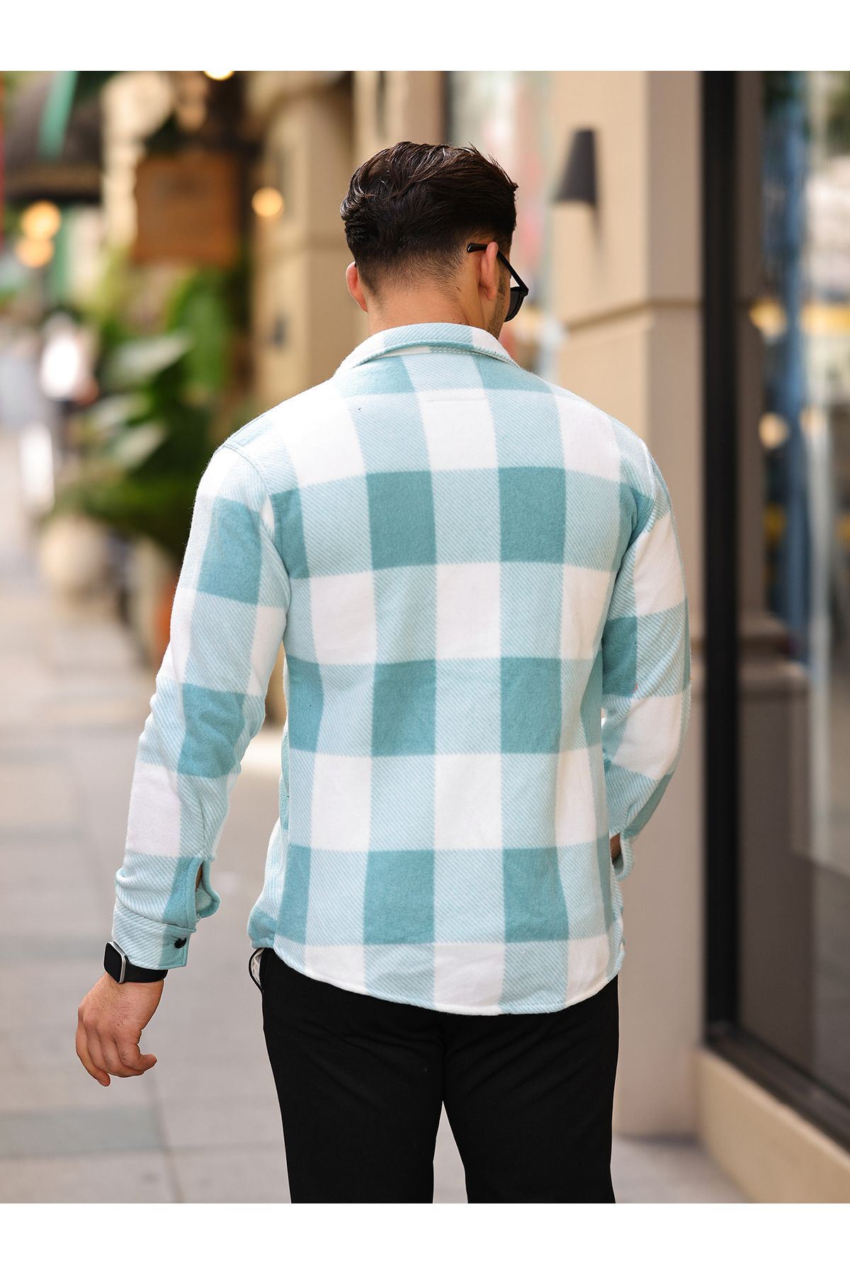 Erkek Kare Desen Polar Rahat Kalıp Gömlek