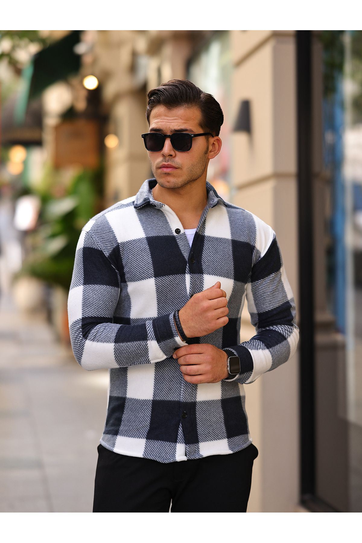 Erkek Kare Desen Polar Rahat Kalıp Gömlek