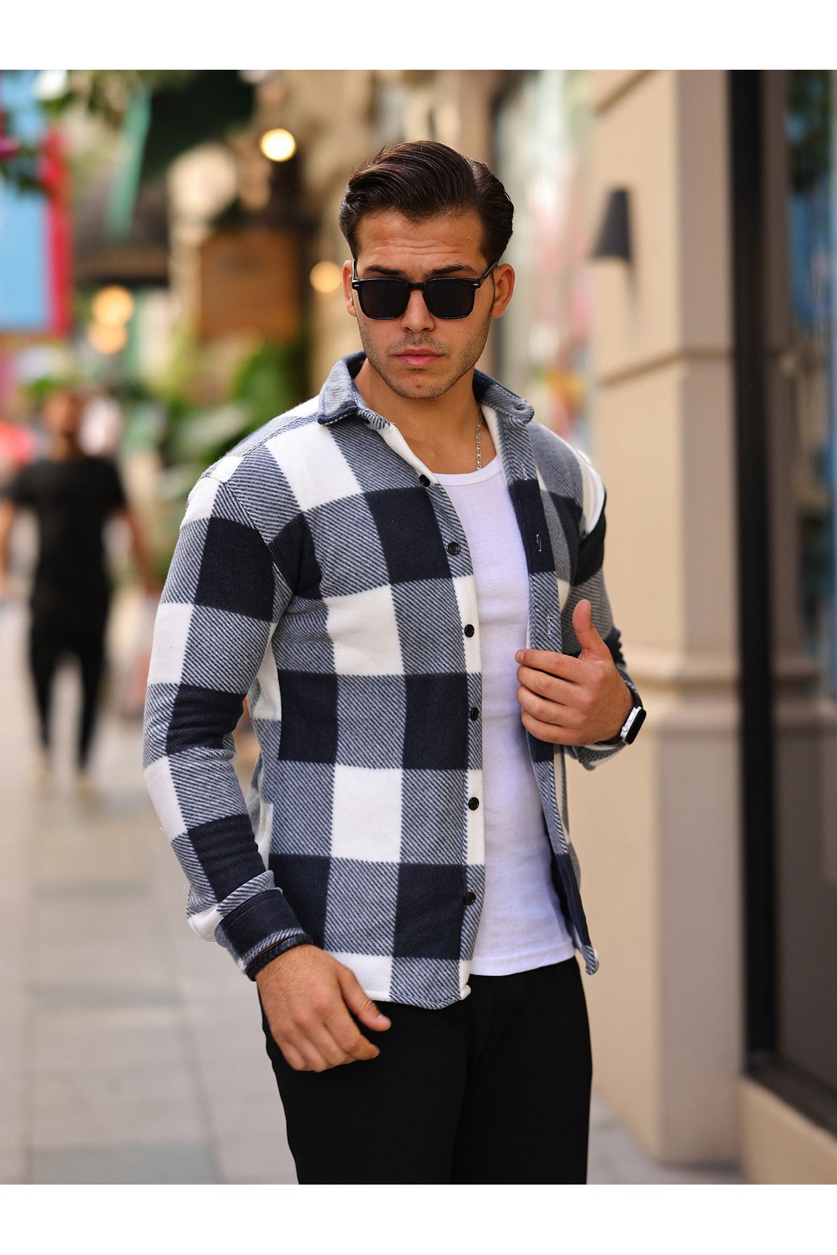 Erkek Kare Desen Polar Rahat Kalıp Gömlek