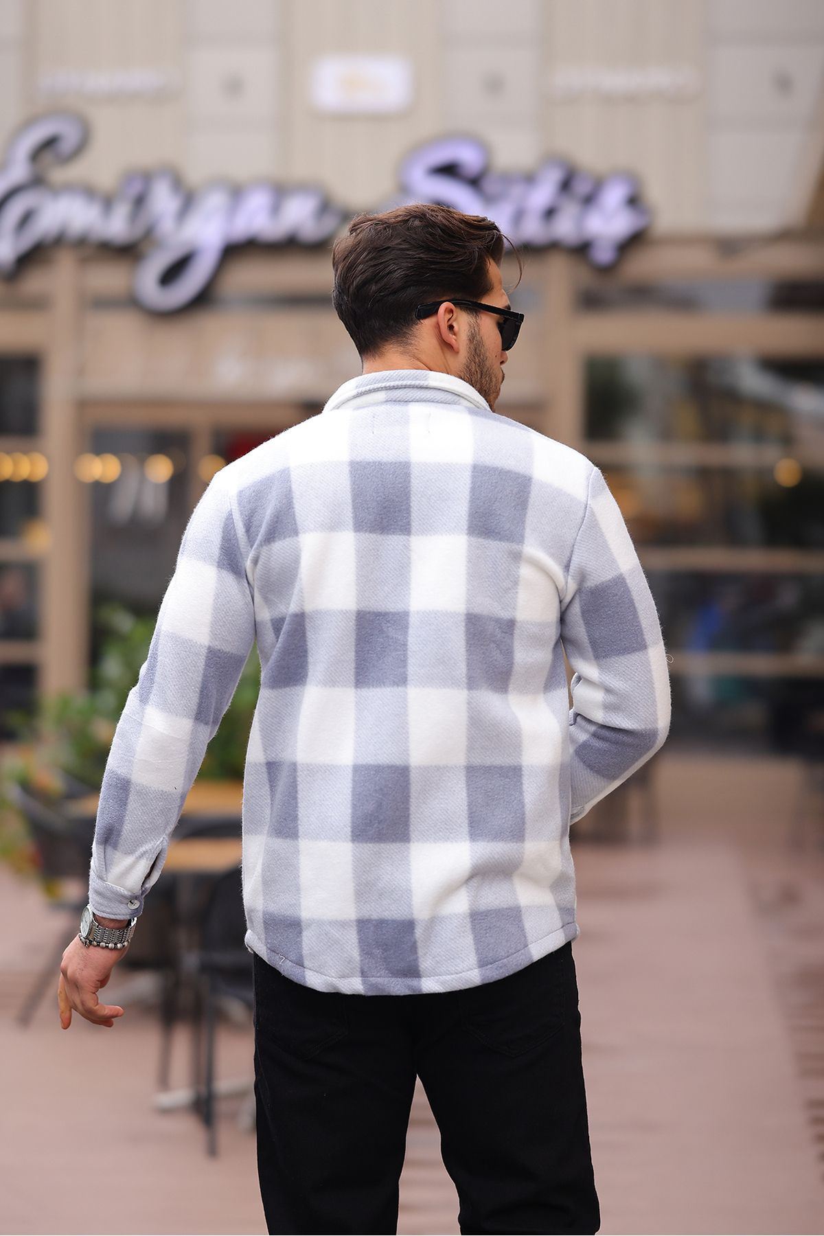 Erkek Kare Desen Polar Rahat Kalıp Gömlek