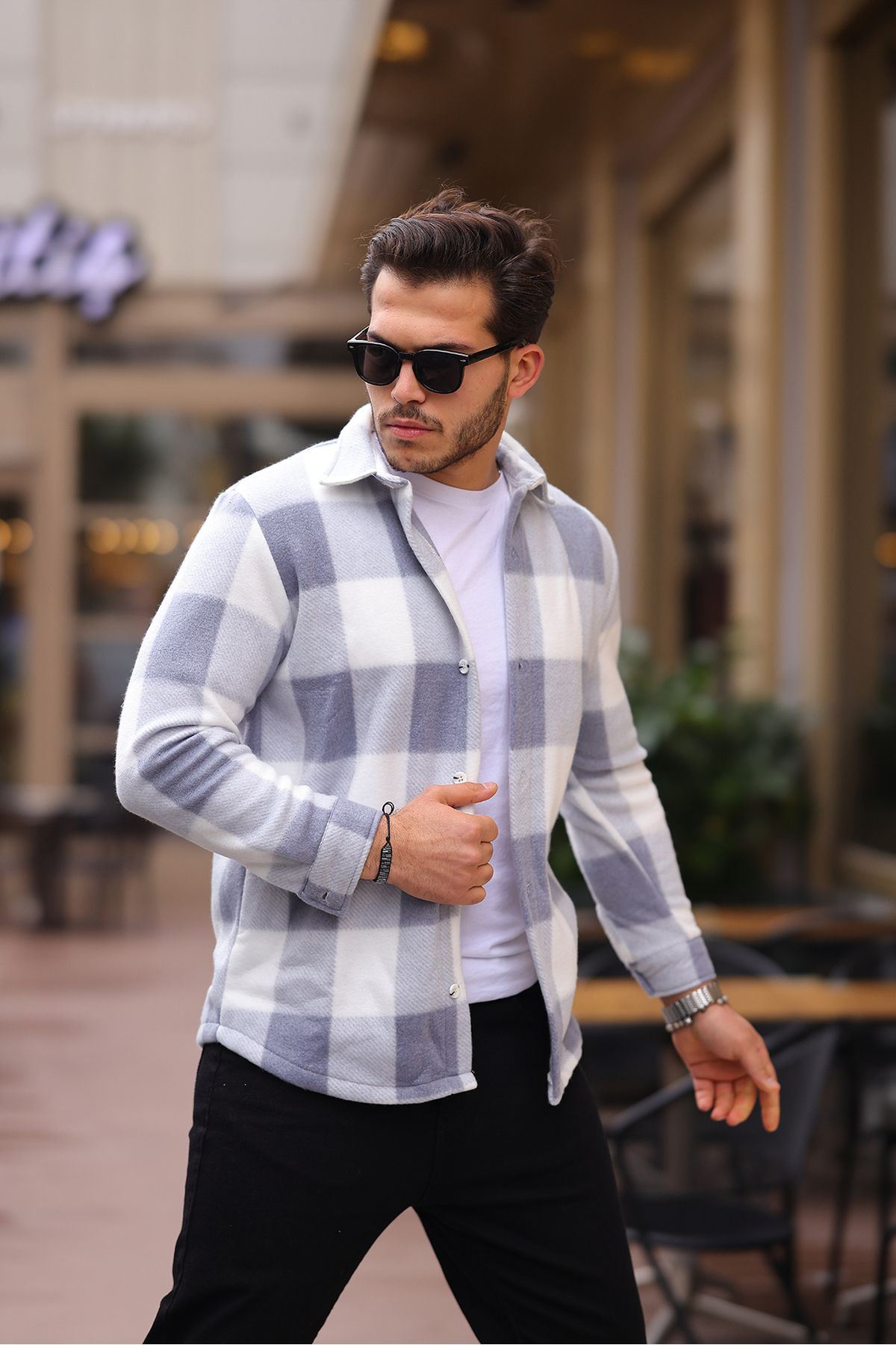 Erkek Kare Desen Polar Rahat Kalıp Gömlek