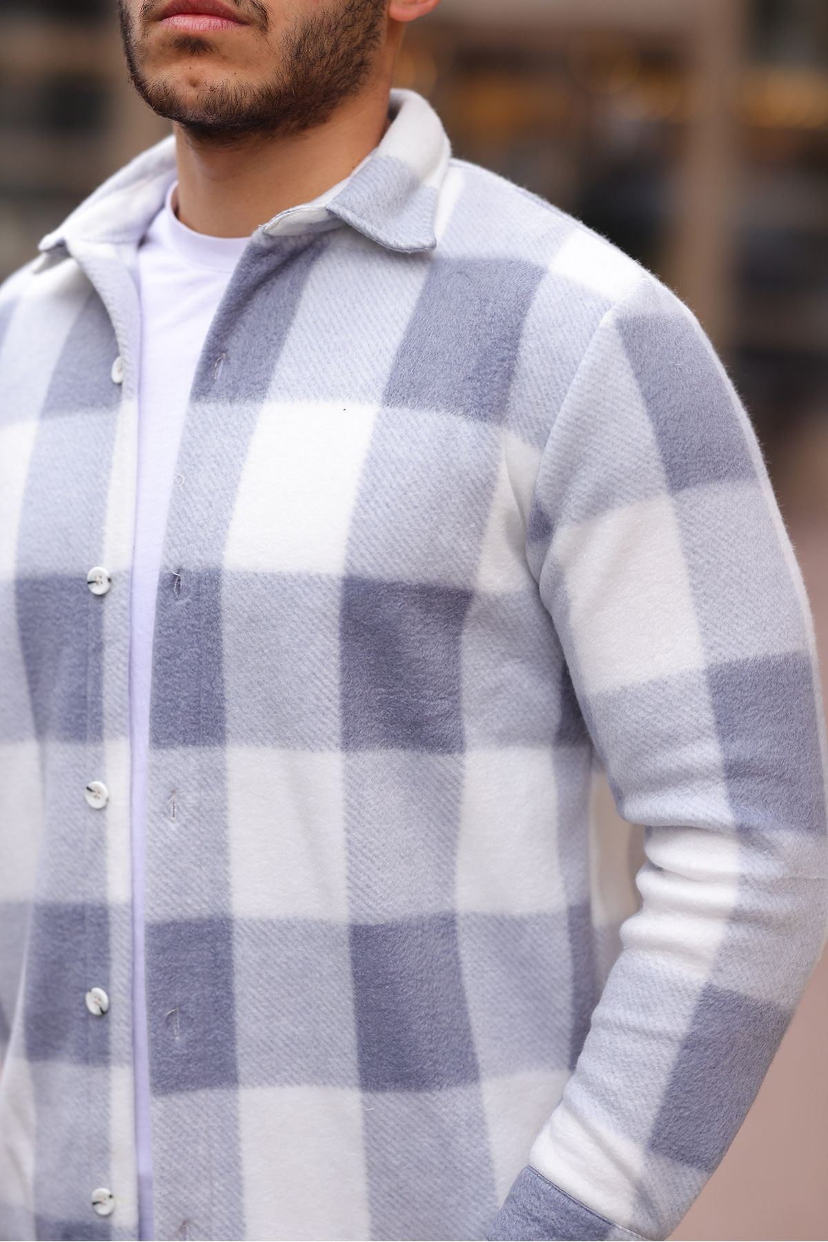 Erkek Kare Desen Polar Rahat Kalıp Gömlek