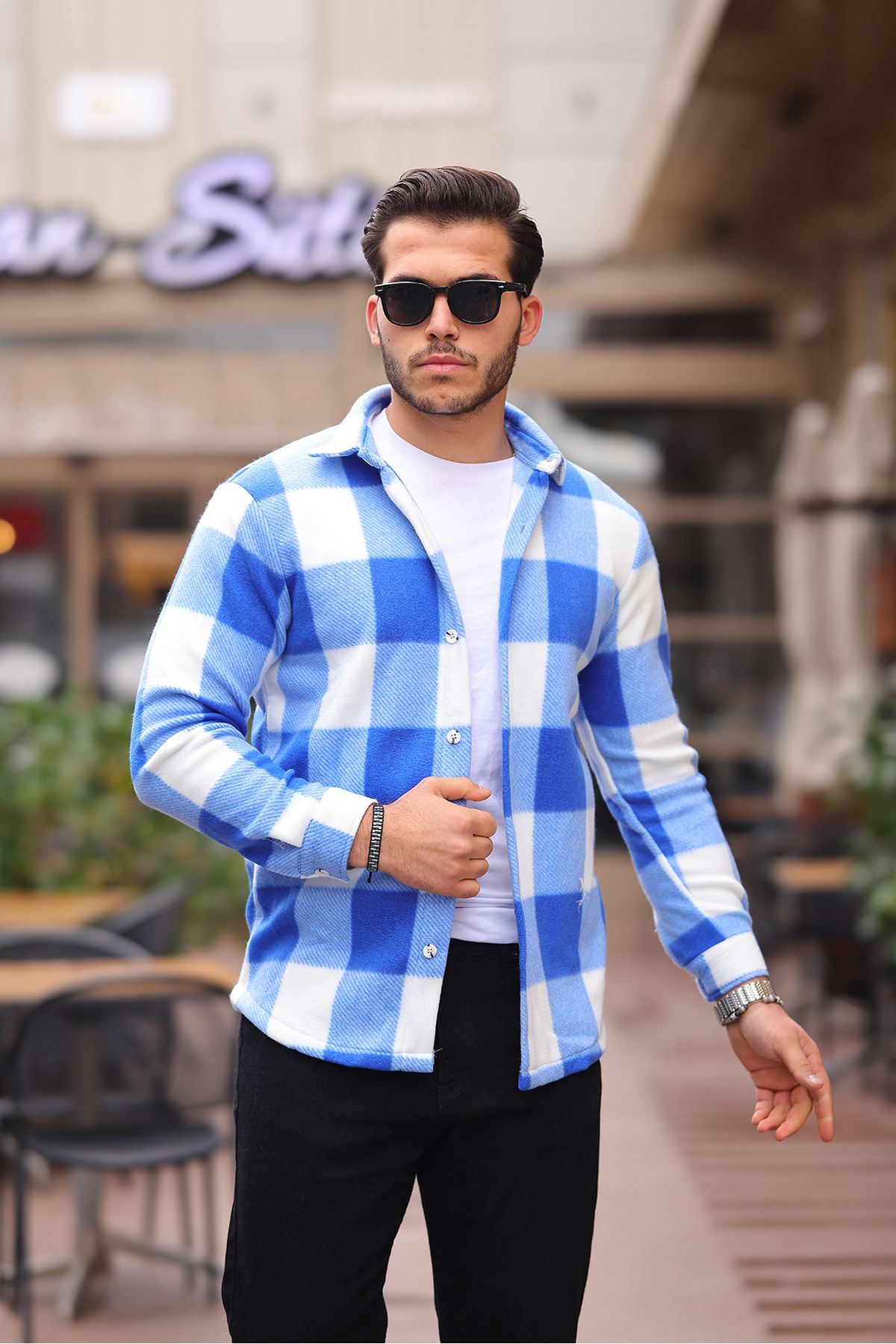 Erkek Kare Desen Polar Rahat Kalıp Gömlek