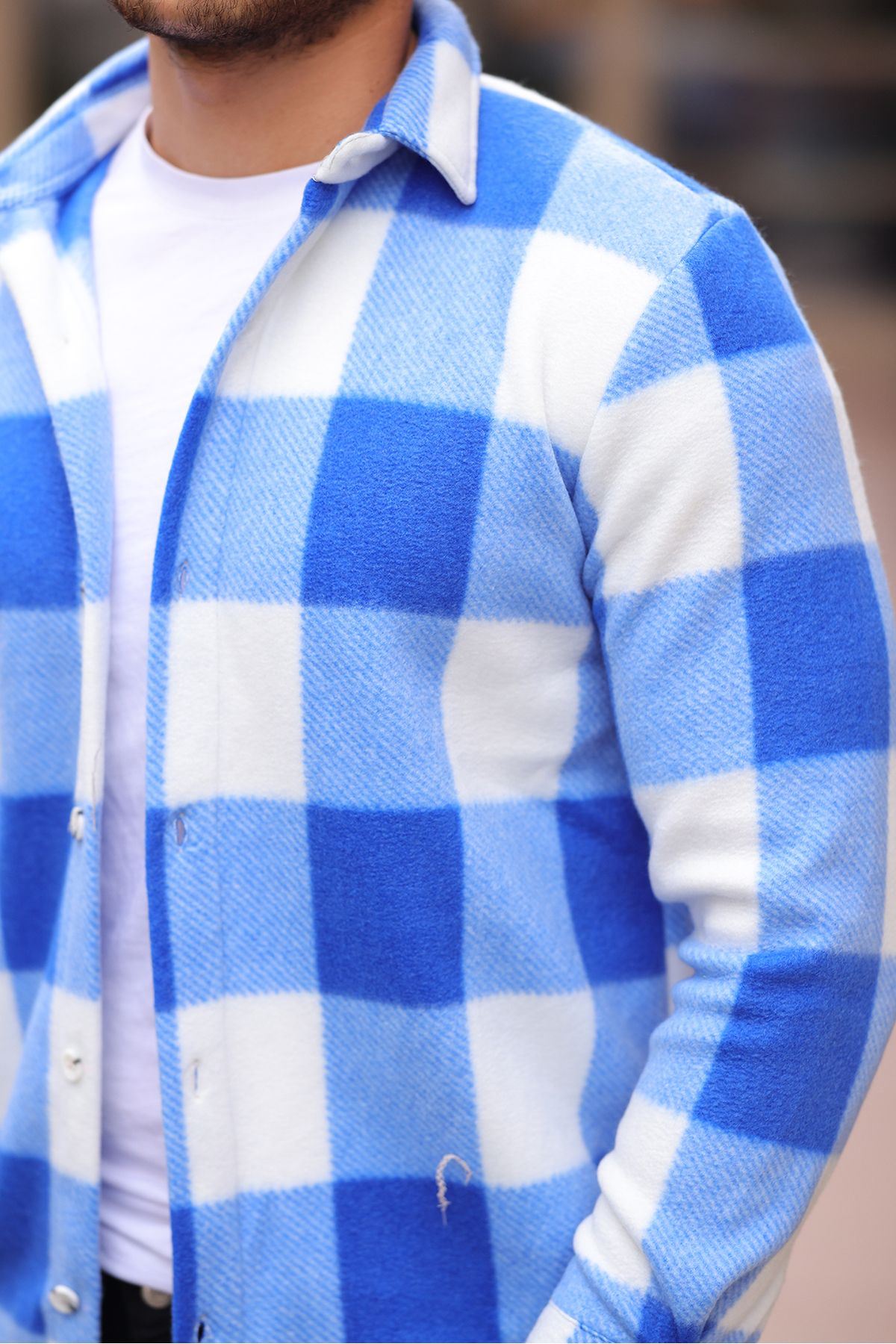 Erkek Kare Desen Polar Rahat Kalıp Gömlek