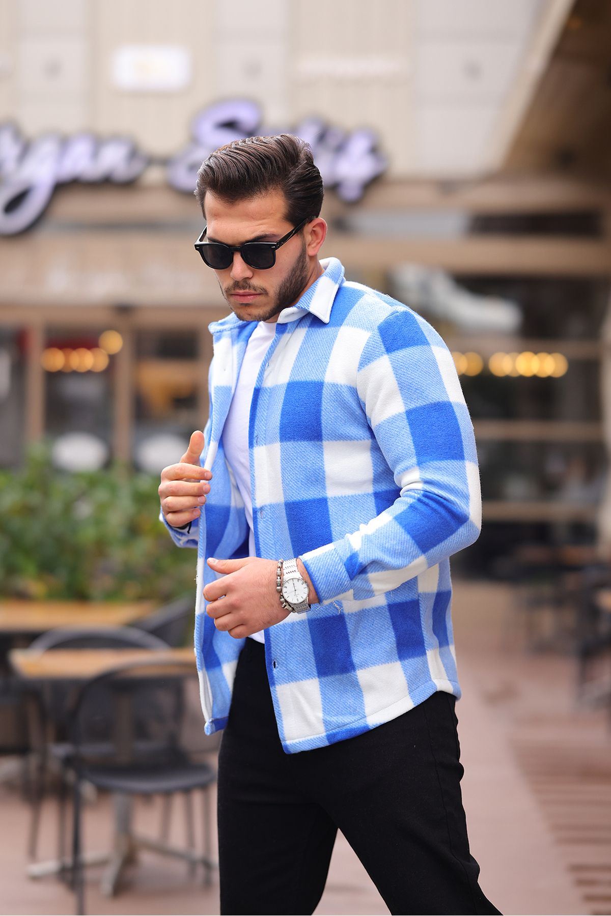 Erkek Kare Desen Polar Rahat Kalıp Gömlek