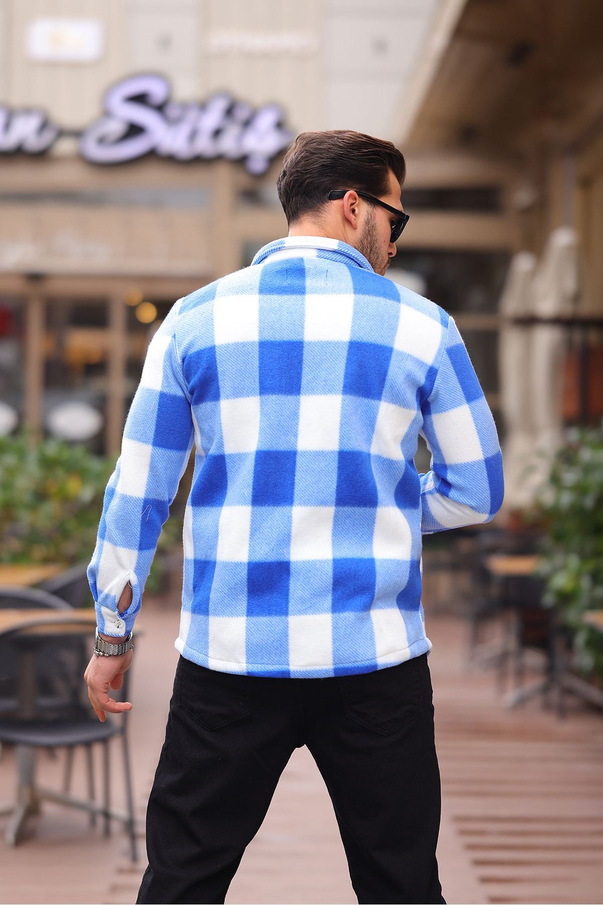 Erkek Kare Desen Polar Rahat Kalıp Gömlek