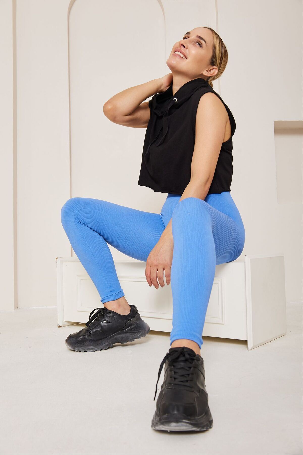 Yüksek Bel Dikişsiz Fitilli Tayt