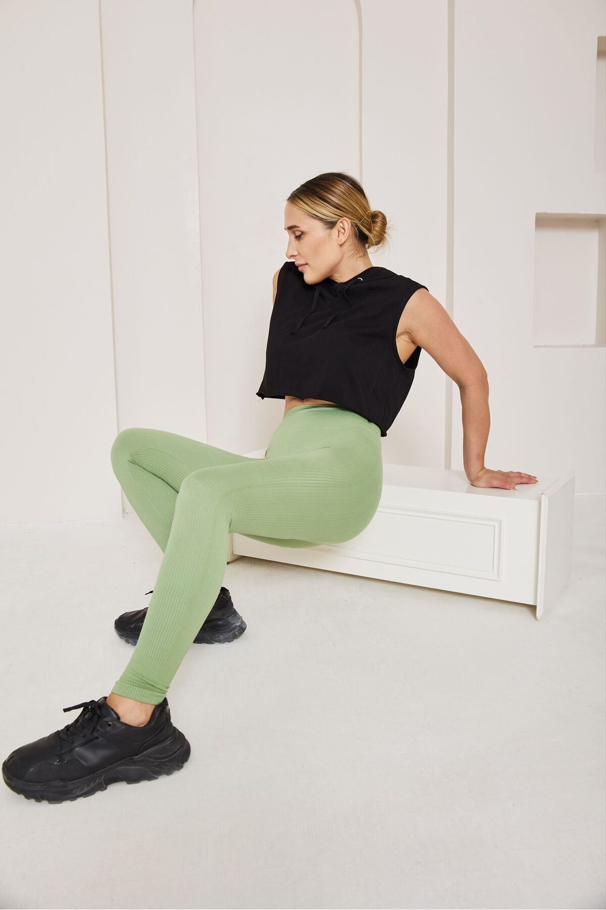 Yüksek Bel Dikişsiz Fitilli Tayt