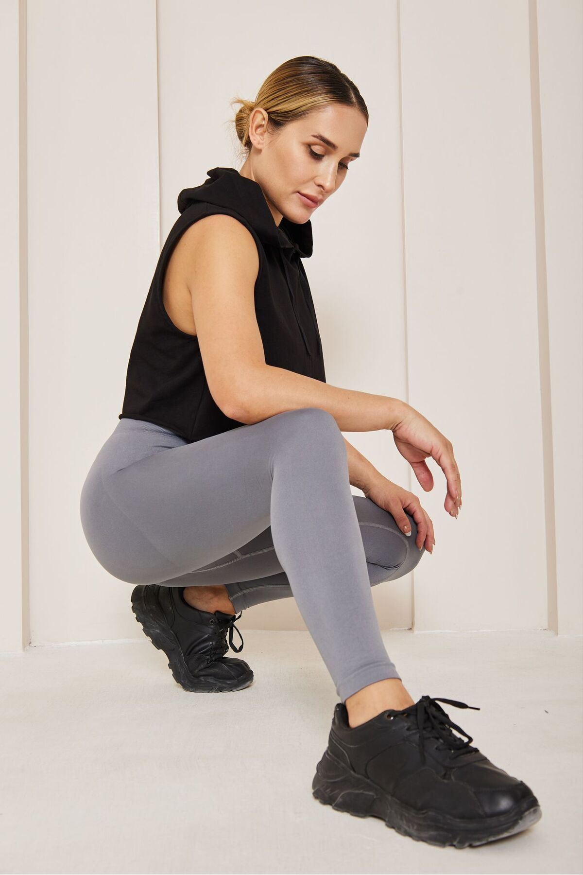 Yüksek Bel Kalça Şekillendirici Esnek Toparlayıcı Büzgülü Push-up Dikişsiz Tayt