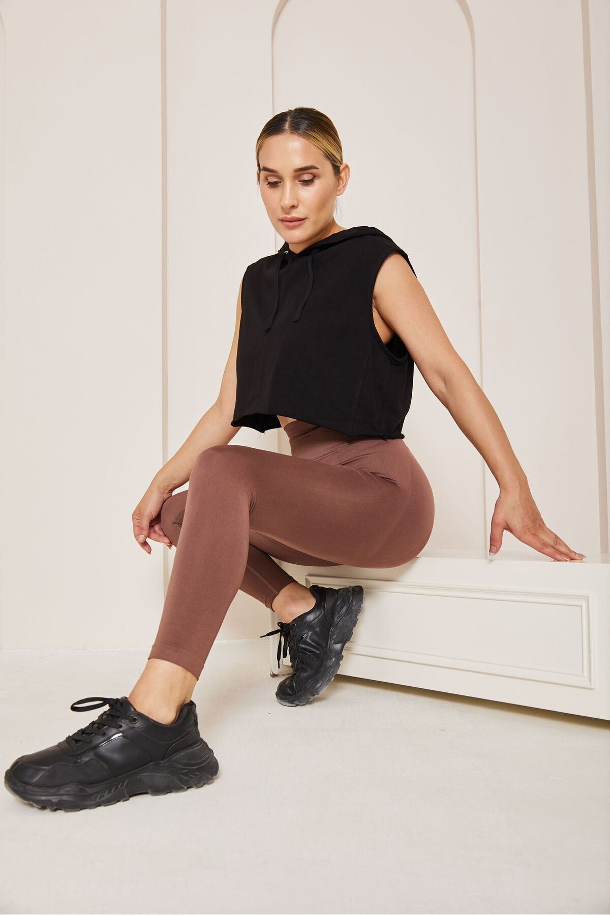 Yüksek Bel Kalça Şekillendirici Esnek Toparlayıcı Büzgülü Push-up Dikişsiz Tayt