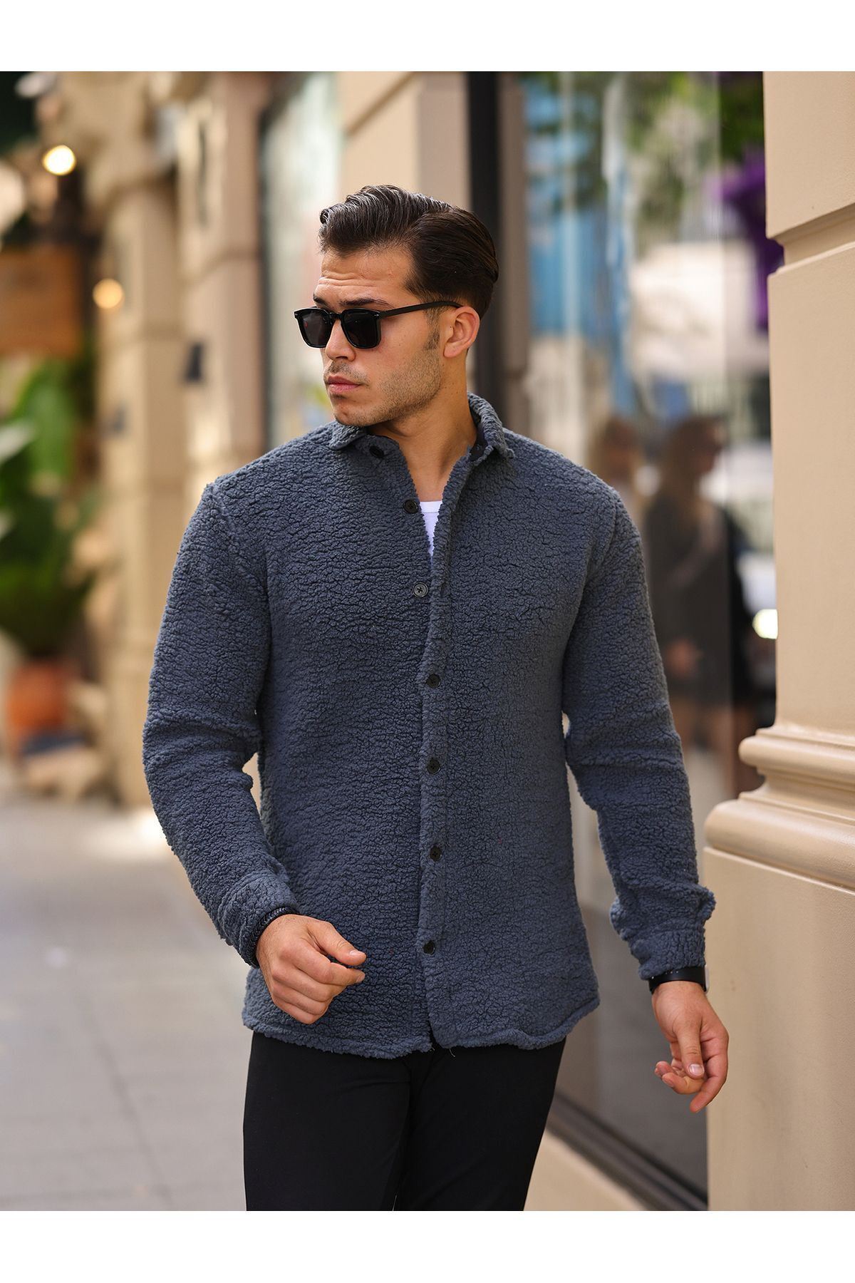 Erkek Kürklü Peluş Rahat Kalıp Gömlek