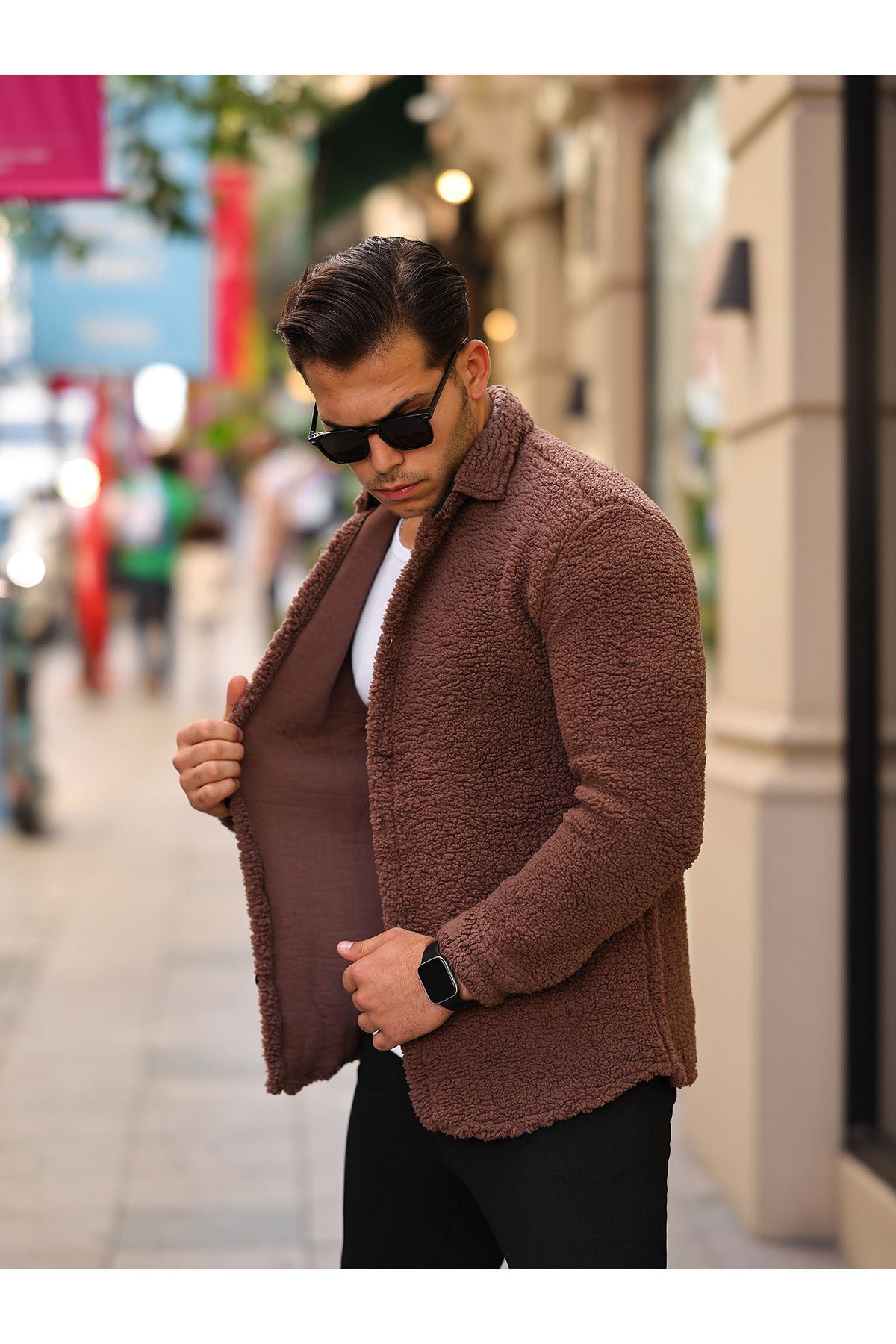 Erkek Kürklü Peluş Rahat Kalıp Gömlek